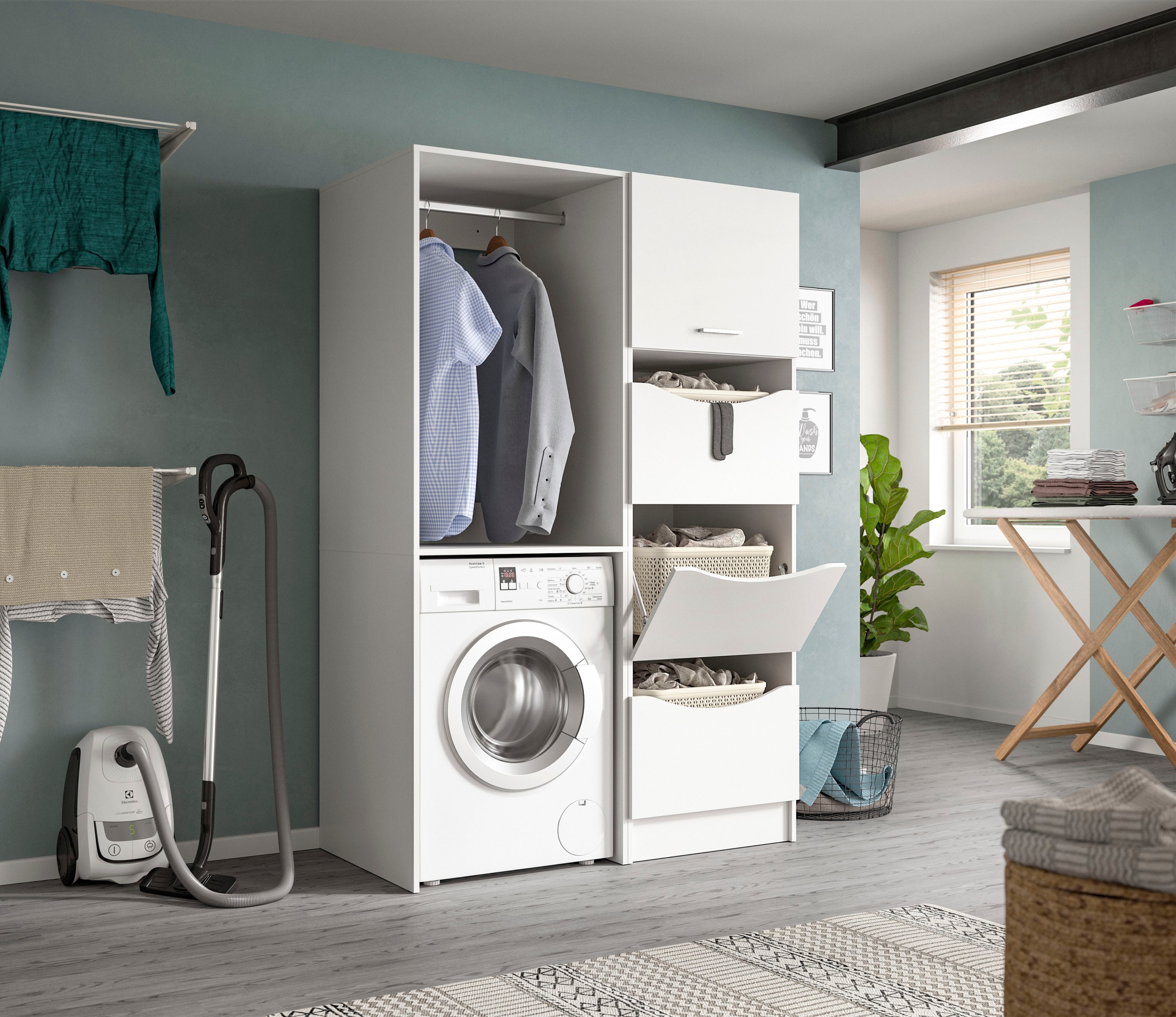 welltime Wäscheschrank »FALAS, TOPSELLER!, Höhe 195 cm, 4 Klappen, Wäscheorganizer« in verschiedenen Farben erhältlich, 1 Stk. tlg. Universalschrank, Mehrzweckschrank, Badezimmer, Hauswirtschaftsschrank