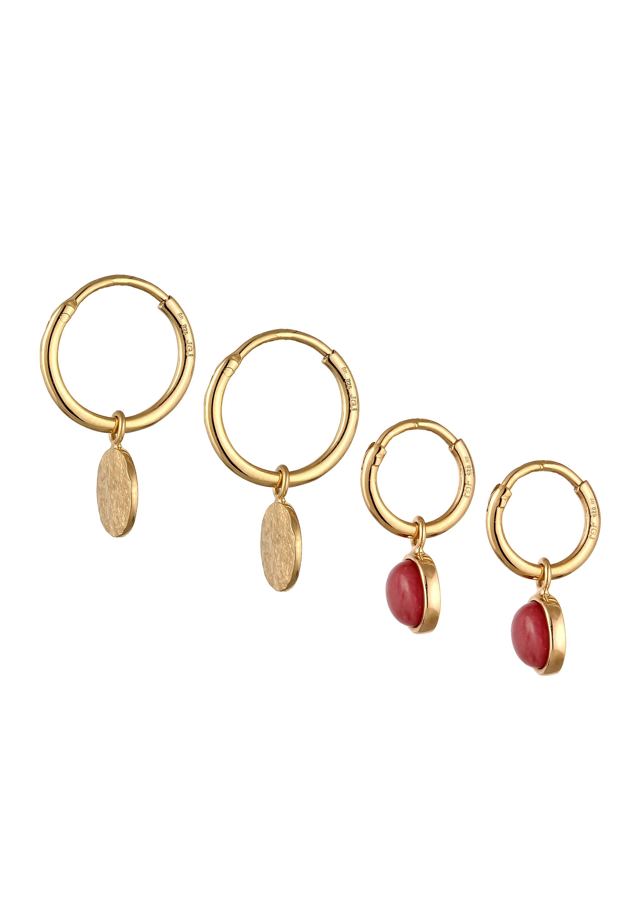 Elli Ohrstecker-Set »Ohrringe Creolen Set Plättchen Achat Rot 925 Sterling Silber vergoldet«