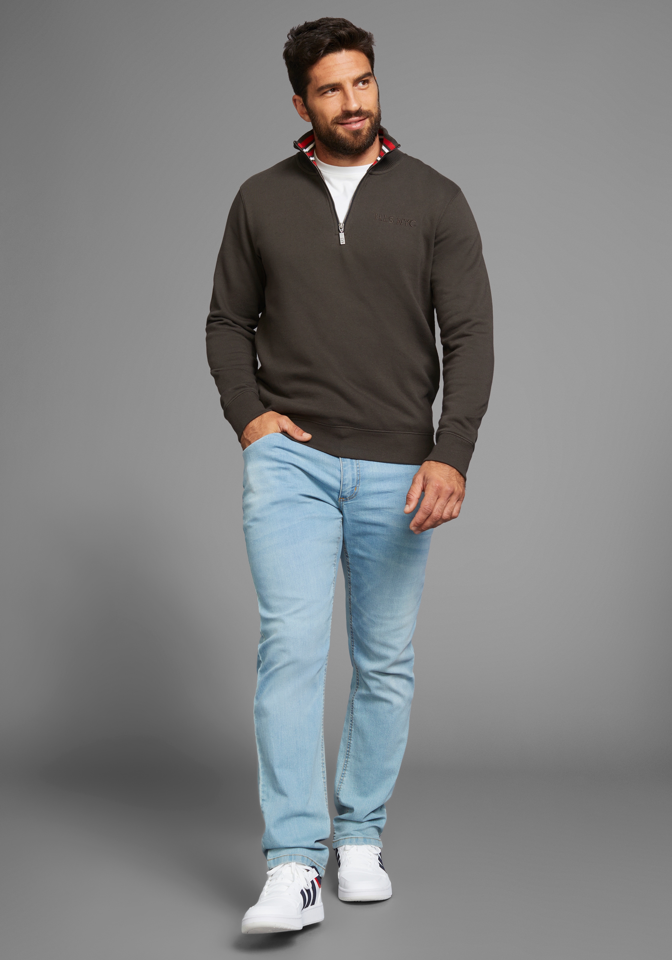 H.I.S Sweatshirt, unifarben, aus dehnbarer Sweatware, mit Logostickerei
