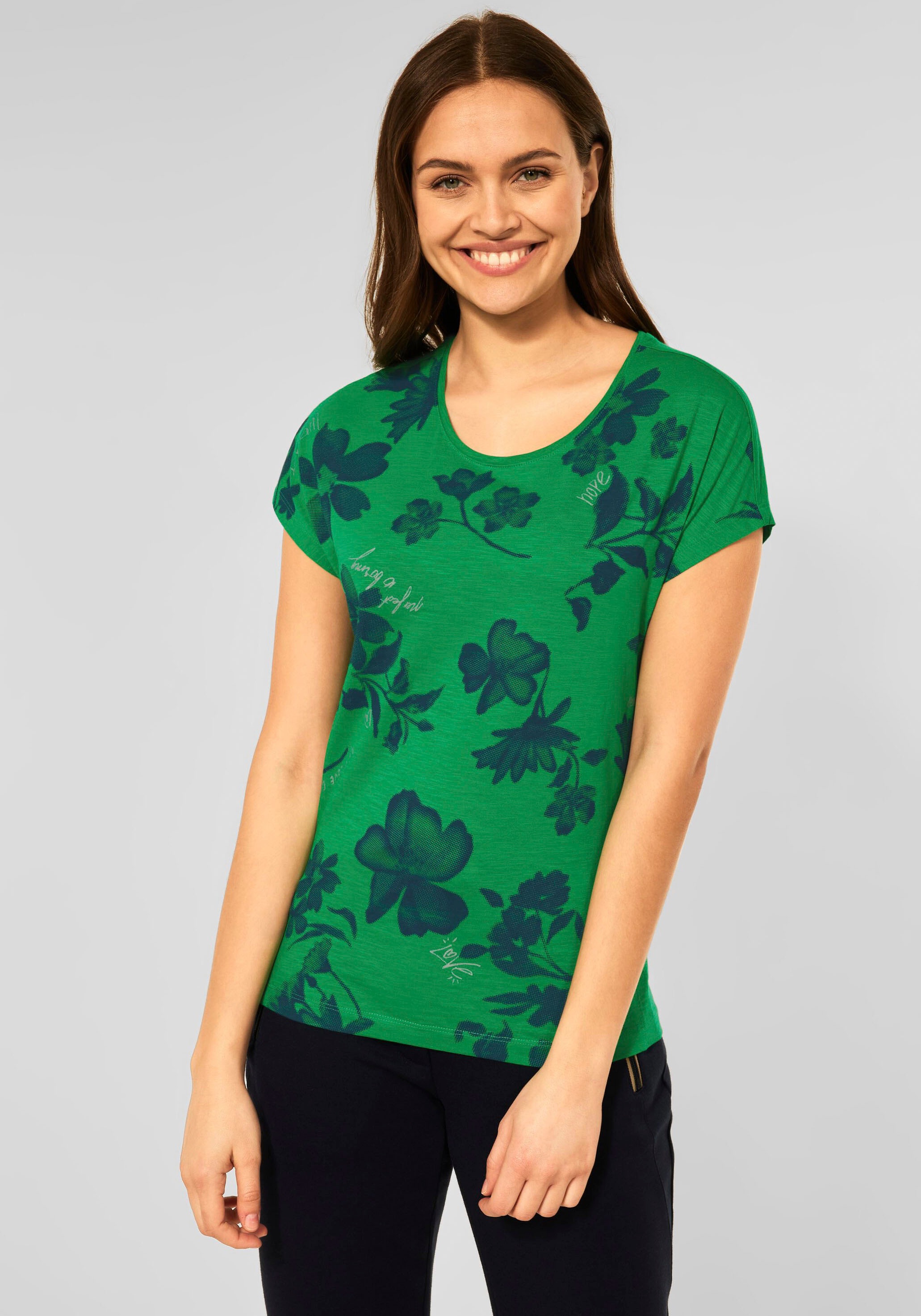 Cecil Rundhalsshirt, mit Blumenprint in Pixel-Optik