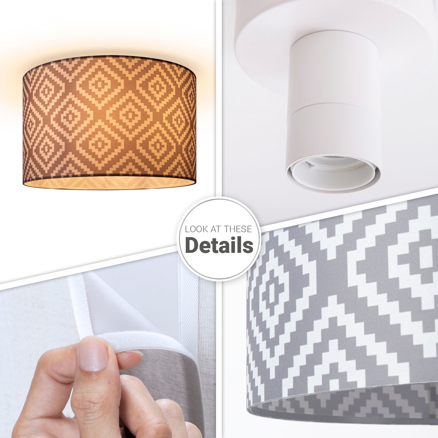 Paco Home Deckenleuchte »Hugo Stella«, Leuchtmittel E27 | ohne Leuchtmittel, Stoff Lampenschirm Vintage Wohnzimmerlampe Rund Retro Design Textil
