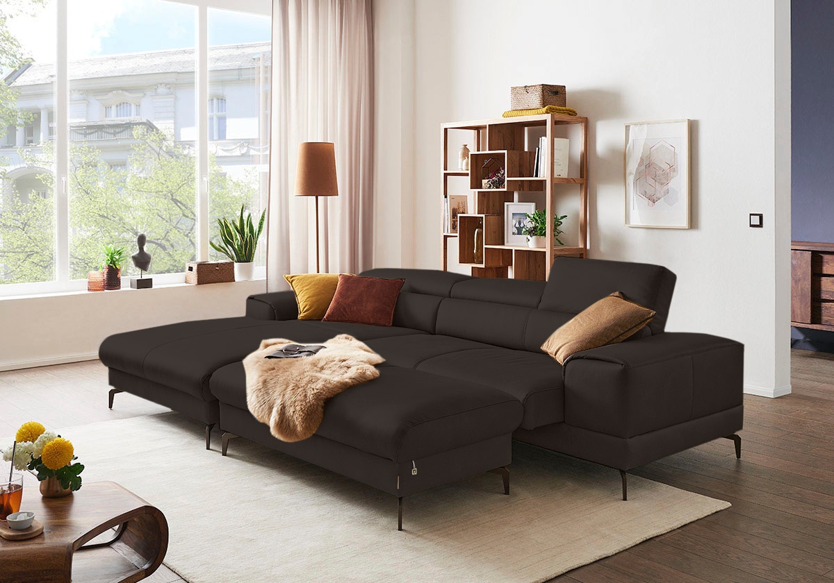 W.SCHILLIG Ecksofa »Piedroo, Designsofa mit tollem Sitzkomfort, elegant und bequem, L-Form« Kopfteilverstellung, wahlweise mit Sitztiefenverstellung, Breite 303cm