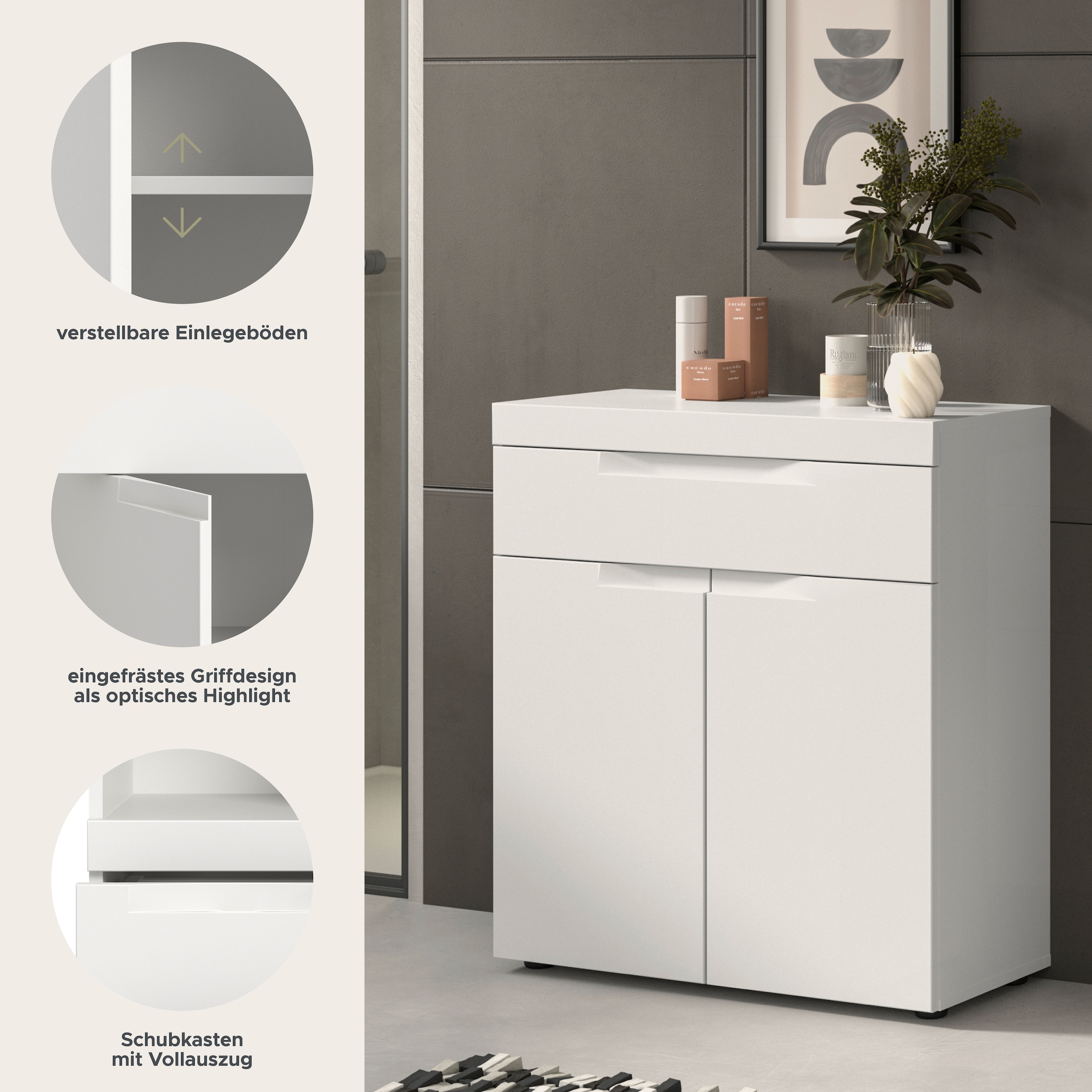 OTTO home Badkommode »MAOI, Breite 75 cm, 2 Türen, 1 Schubkasten, 2 Fächer« Badezimmerschrank, Schrank, Kommode, Midischrank, Bad, Badezimmer