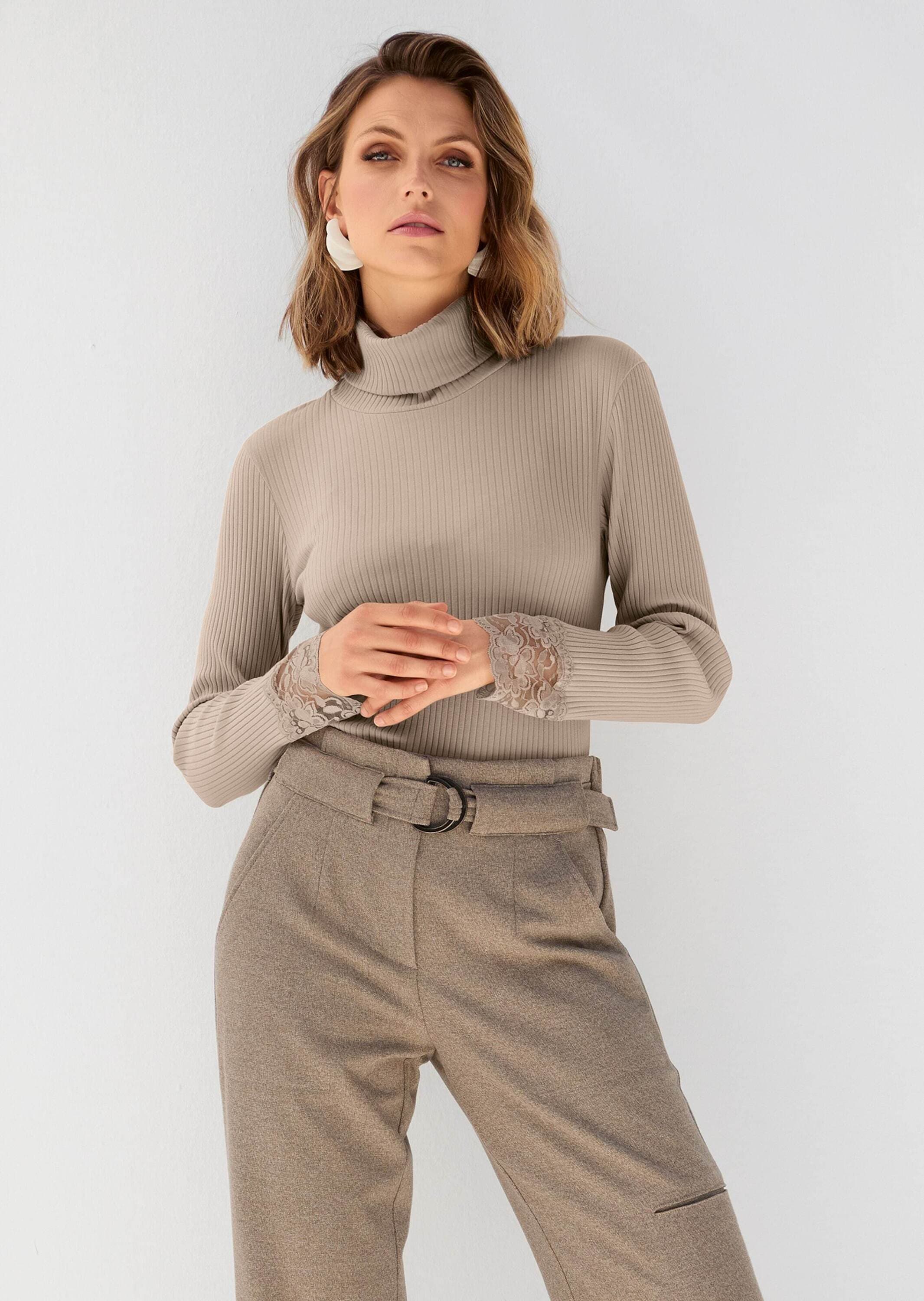 MADELEINE Langarmshirt »Rollkragenshirt Elegantes Basicshirt mit Spitze, Rollkragen« Spitzenbesatz am Ärmelabschluss