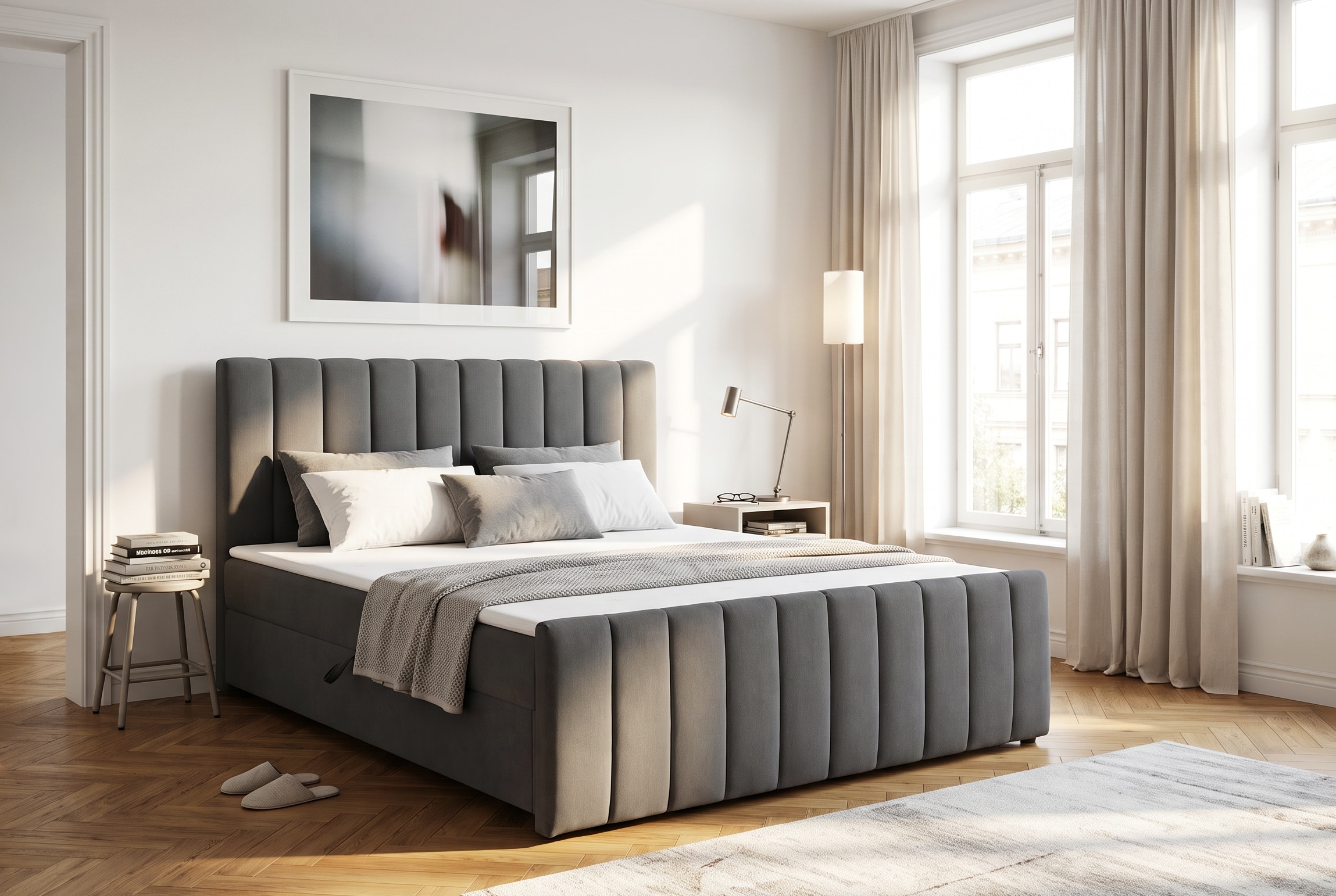 OTTO home Boxbett »YANNA, Polsterbett mit Bettkasten, inkl. Taschenfederkernmatratze H3« mit Kaltschaumtopper, Chenille-Bezug, Liegefläche 180x200 cm