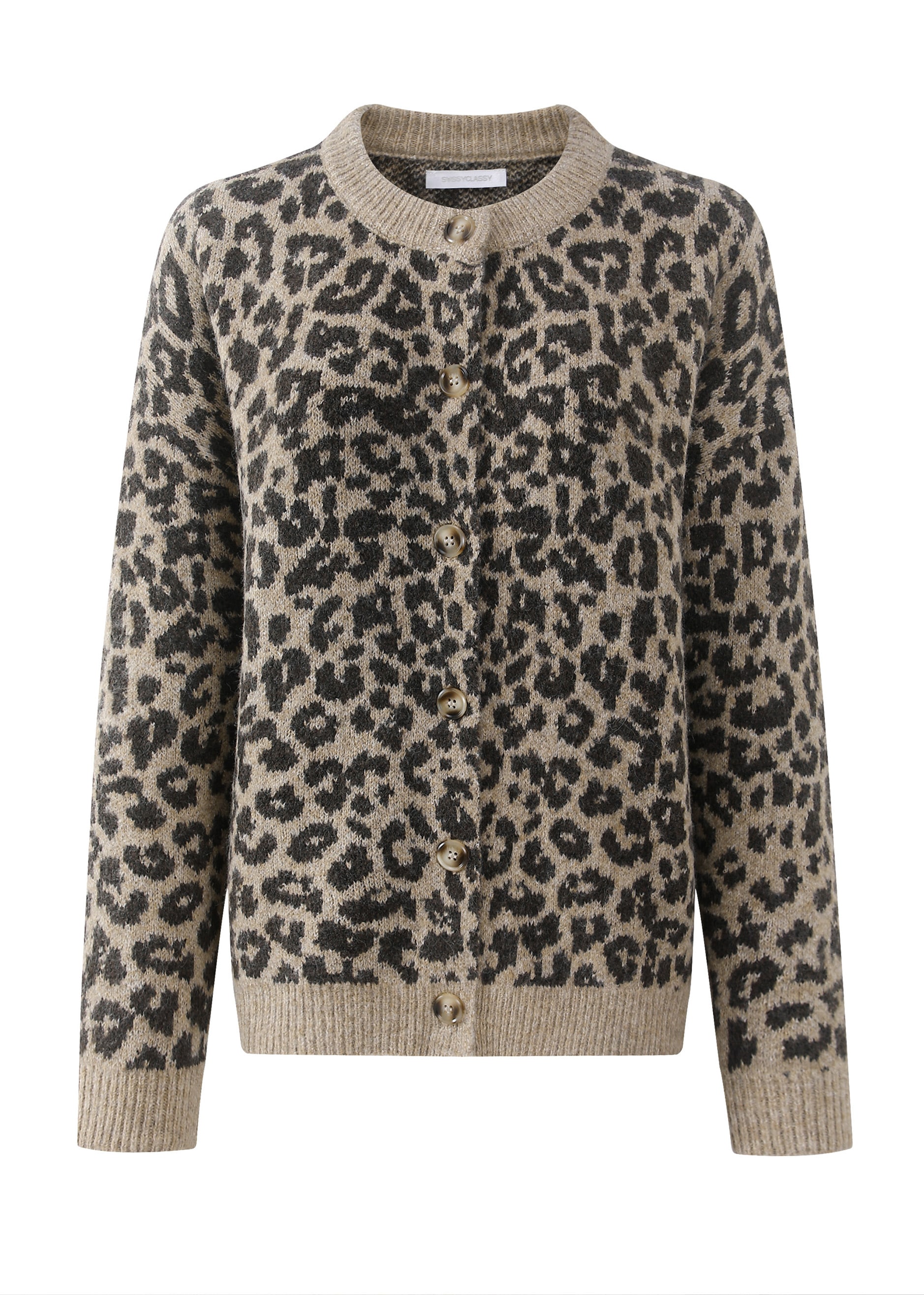 SASSYCLASSY Cardigan »Cardigan mit Leo-Muster« Cardigan mit Wollanteil mit Leopardenmuster Grau Schwarz Beige Braun