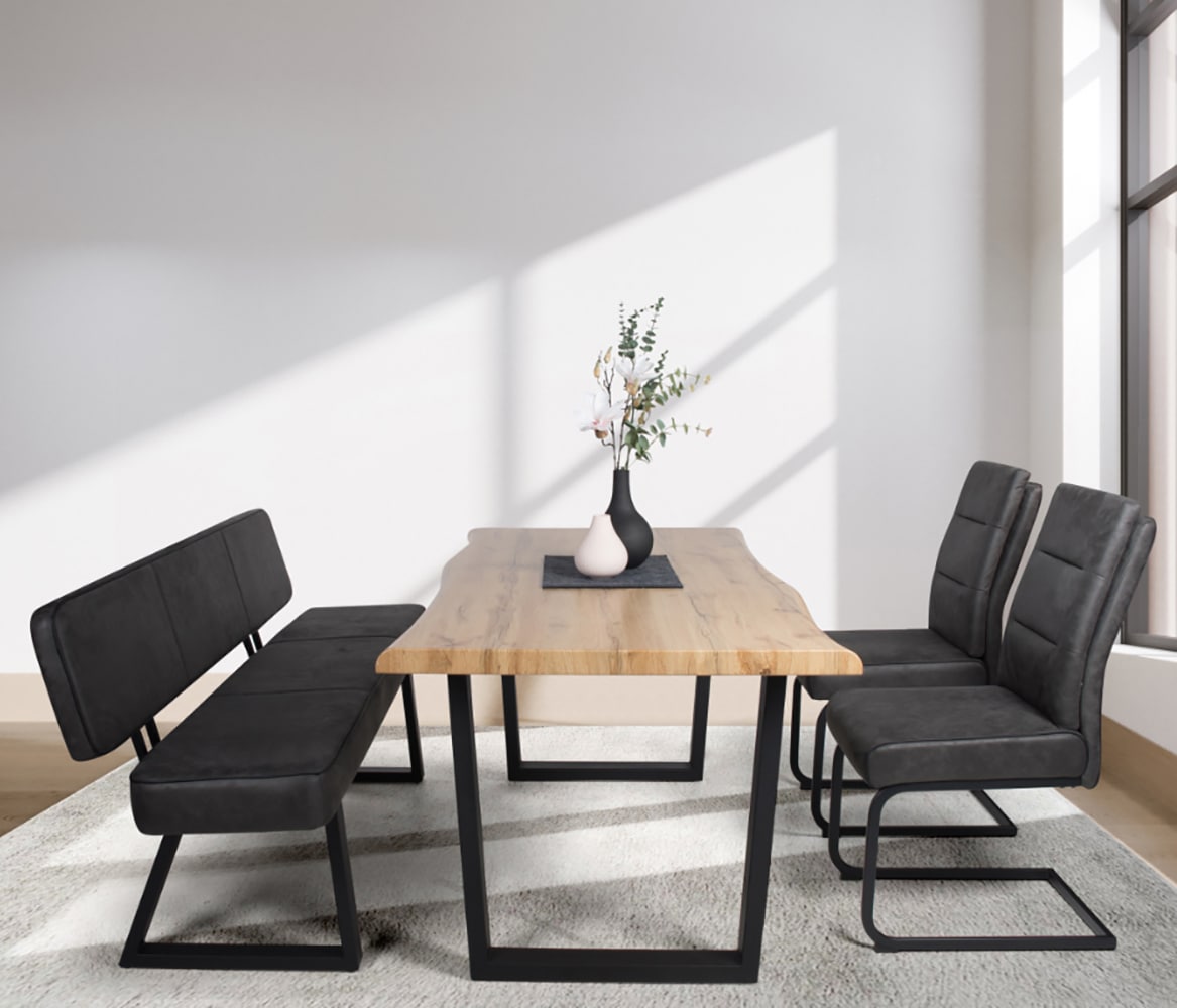 Duo Collection Essgruppe »Esszimmergruppe Thea & Tara & Marga Bank« Set, 4-tlg., 4 Stk. tlg. Baumkantentisch, Stühle mit Taschenfederkern, robuste 