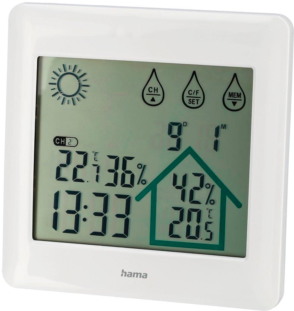 Hama Funkwetterstation »Funk-Wetterstation mit Außensensor, Wettervorhersage«, Temperatur, Luftfeuchte, Uhrzeit, Datum