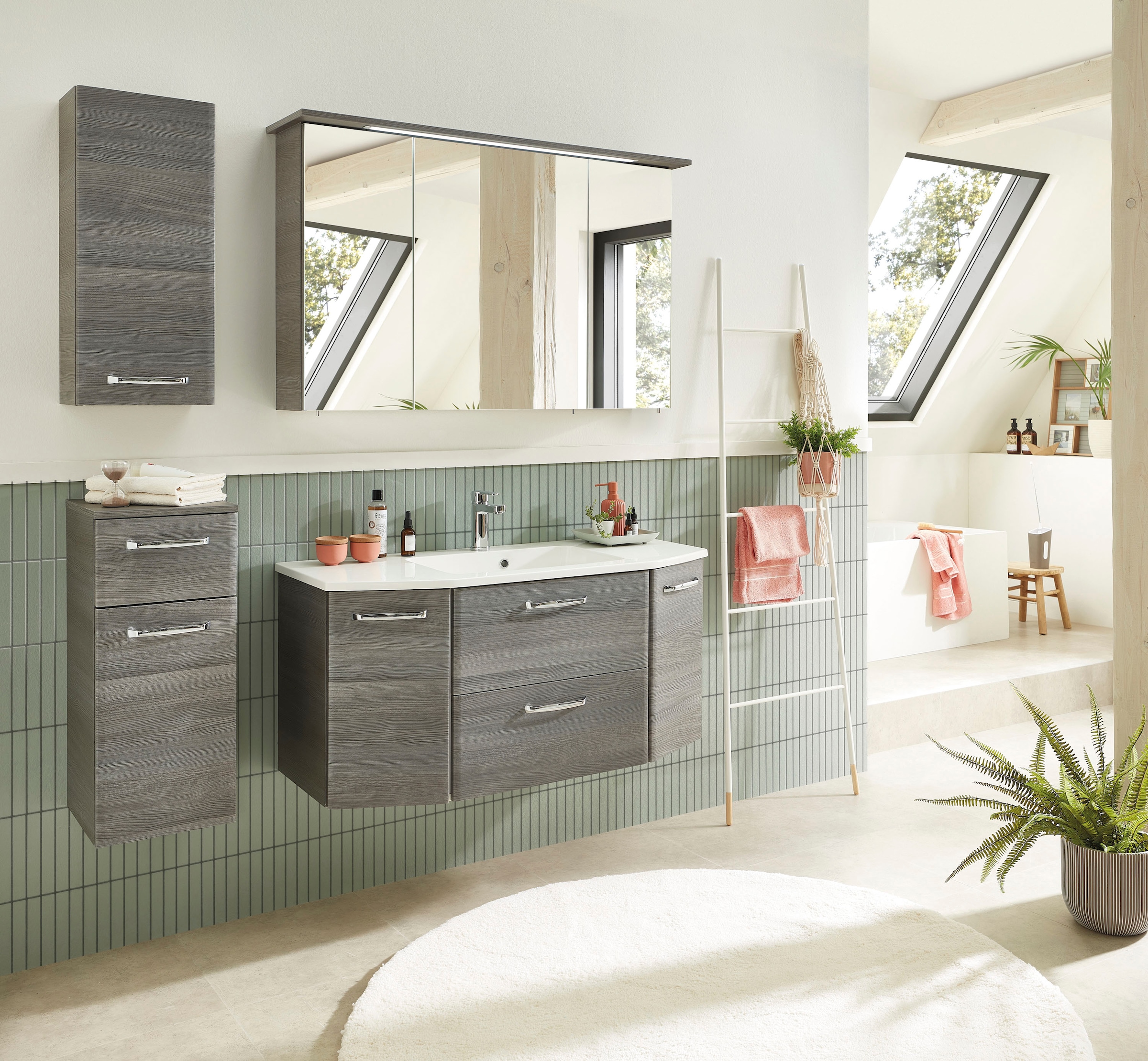 Saphir Badmöbel-Set »Quickset 4-teilig, Mineralmarmor-Waschtisch und LED-Spiegelschrank« 5 Stk. tlg.