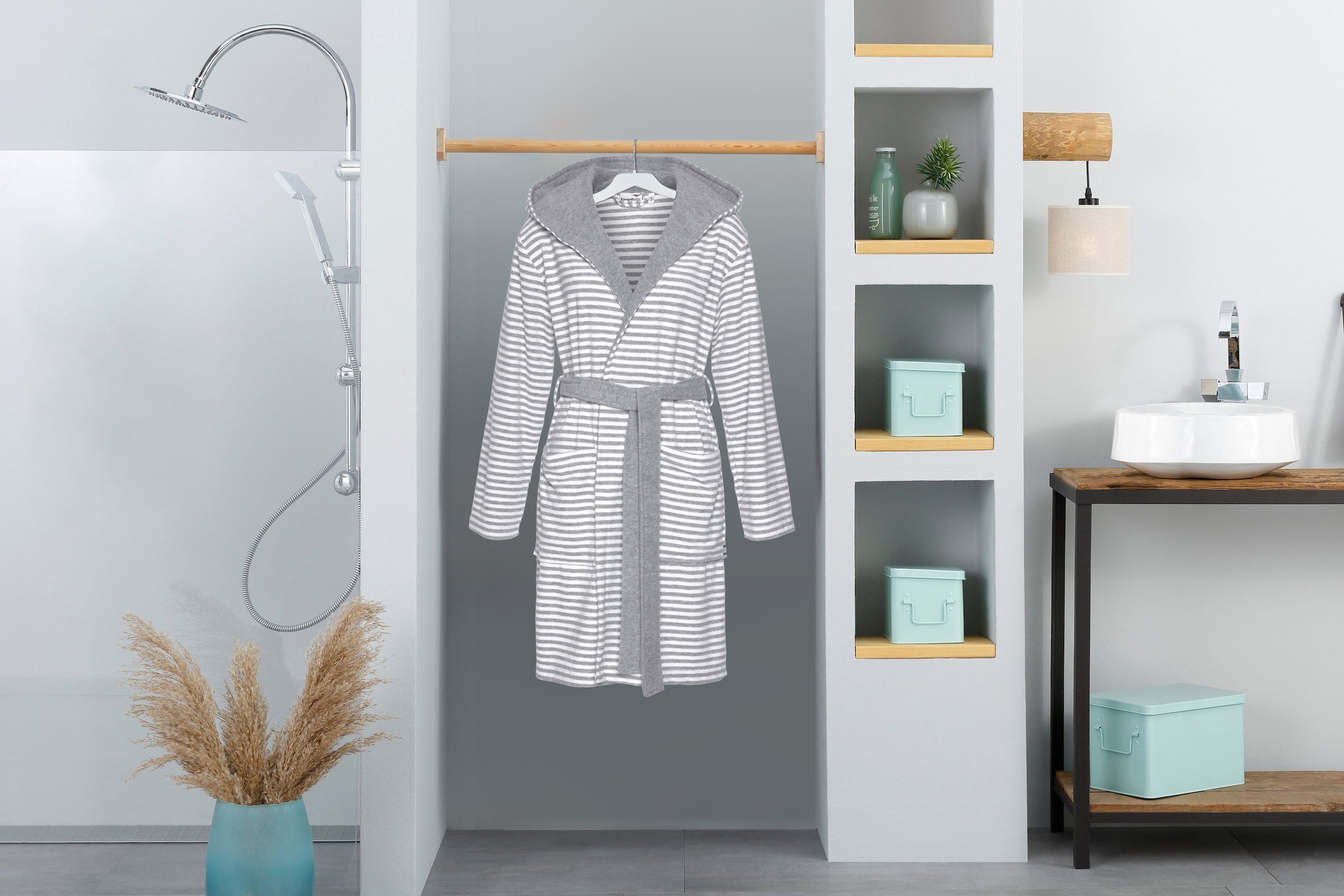 KangaROOS Herrenbademantel »Luana, ideal für Sauna & Spa, Hotelbademantel, Morgenmantel«, (1 St.), Streifen - Bademantel für Herren, gestreift, S-4XL