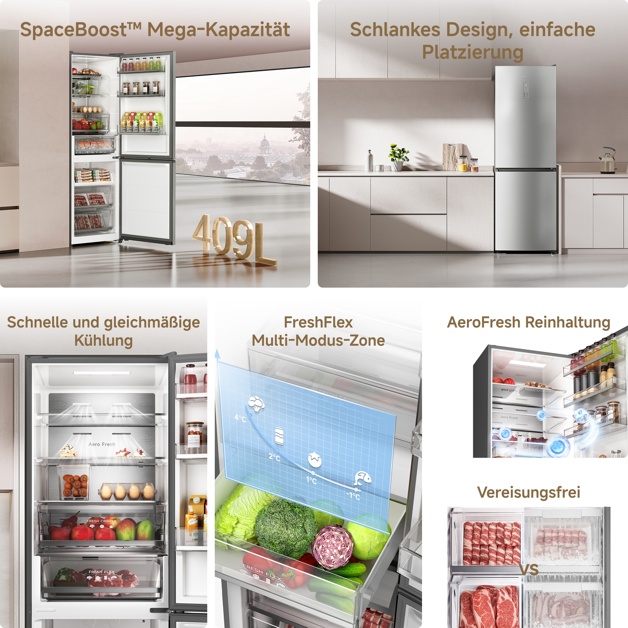 Dreame Kühl-/Gefrierkombination »DRB400WMBDEU« 185 cm hoch 59,5 cm breit Viel Platz, Leise, Modernes Design