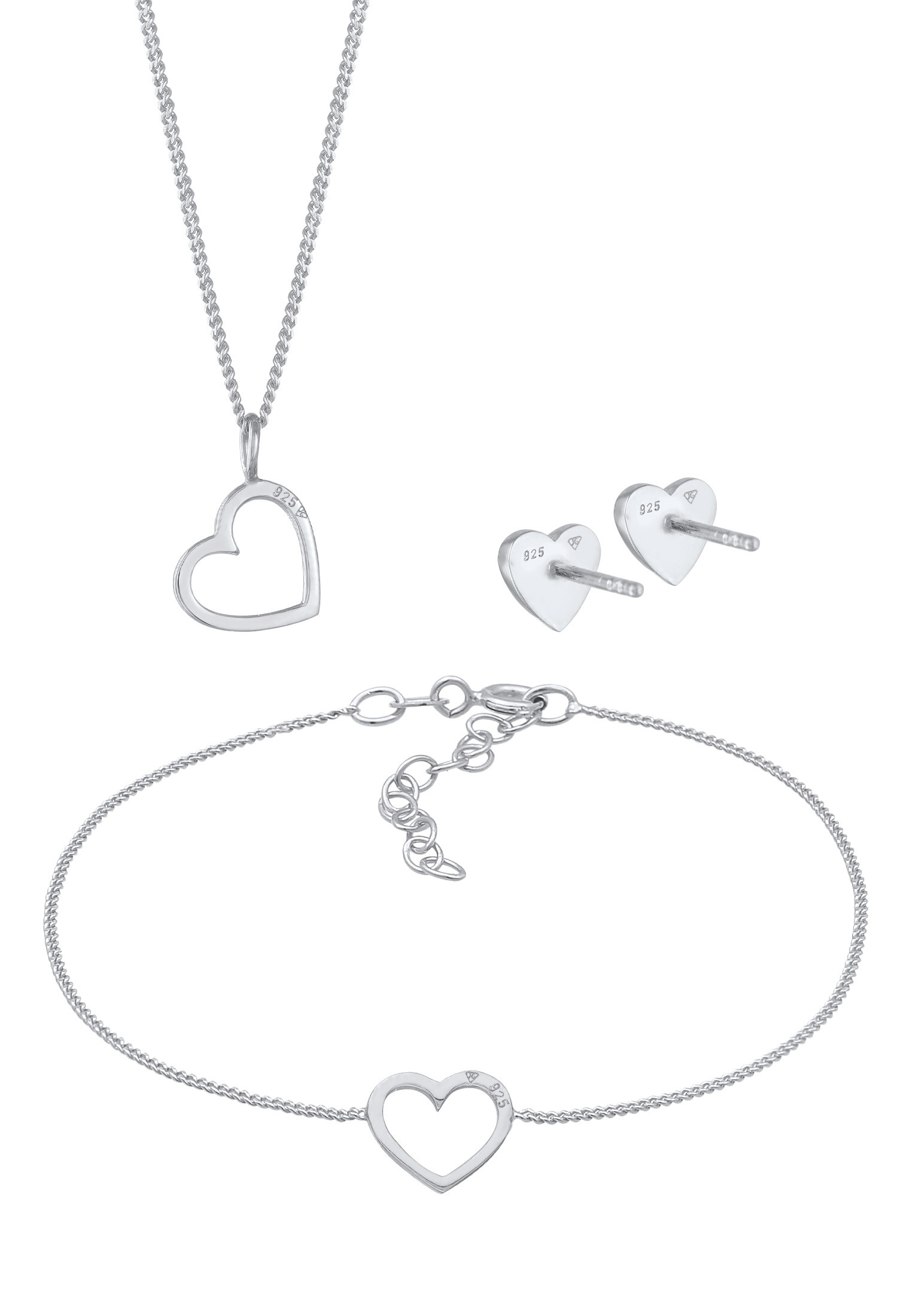 Elli Ohrring und Ketten Set »Schmuckset Herz Liebe Cut Out Trend Valentinstag 925 Silber«