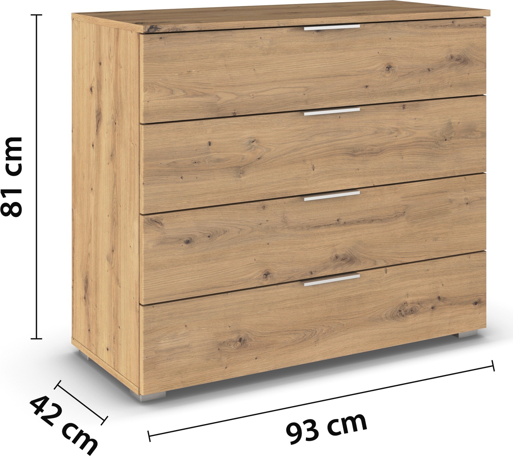 rauch Schubkastenkommode »Sideboard Schubladenkommode AGORDO mit Dekor- oder Hochglanzfront«, (in zwei Griff-Farben), Breite 93 cm mit 4 großen Schubladen für viel Stauraum MADE IN GERMANY