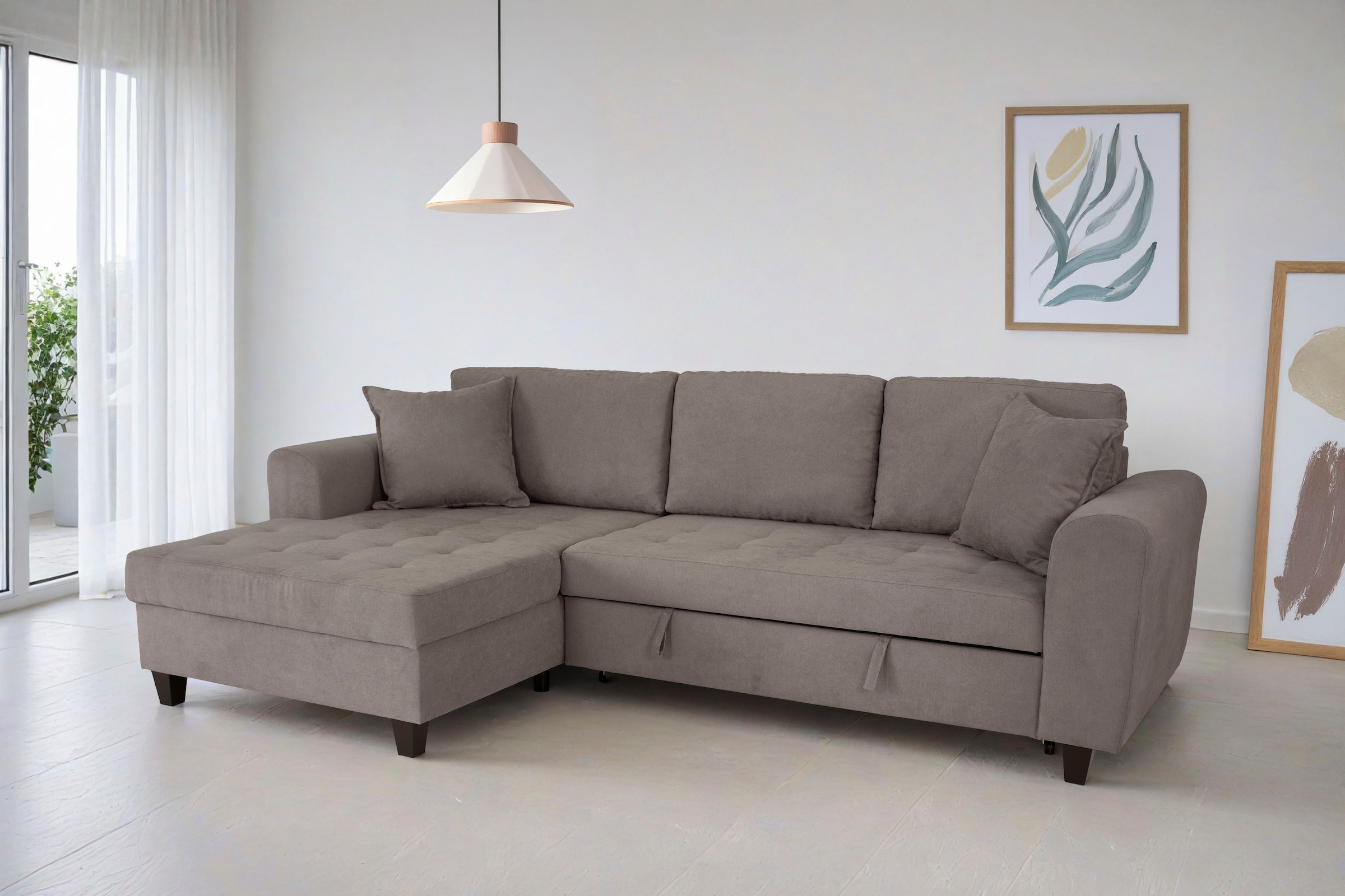 Trends by HG Ecksofa »Moritz L-Form, B: 265 cm« mit Bettfunktion, Bettkasten & Zierkissen