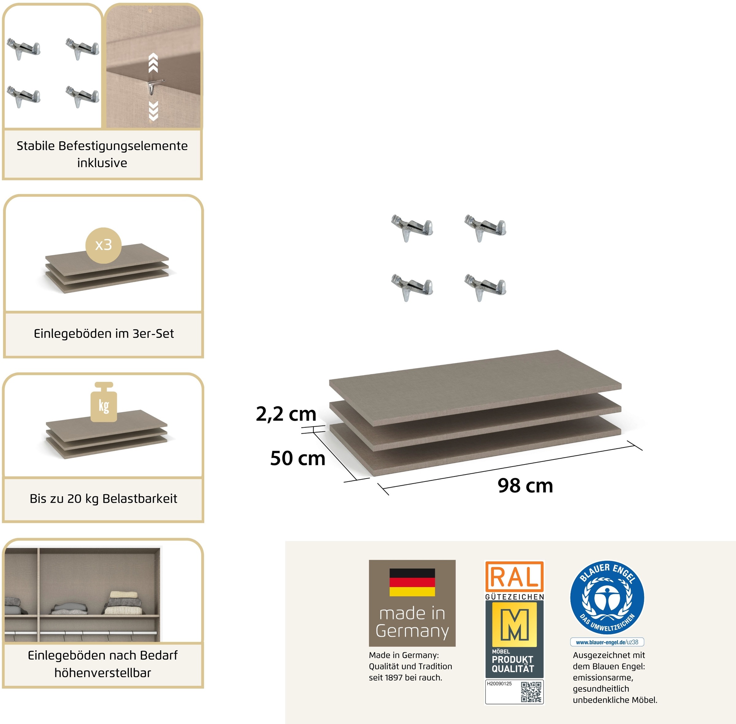 rauch Einlegeboden »Rauch Stauraum-Erweiterung für Drehtürenschränke« Mehr Platz im Kleiderschrank: 98 cm Einlegeboden von Rauch