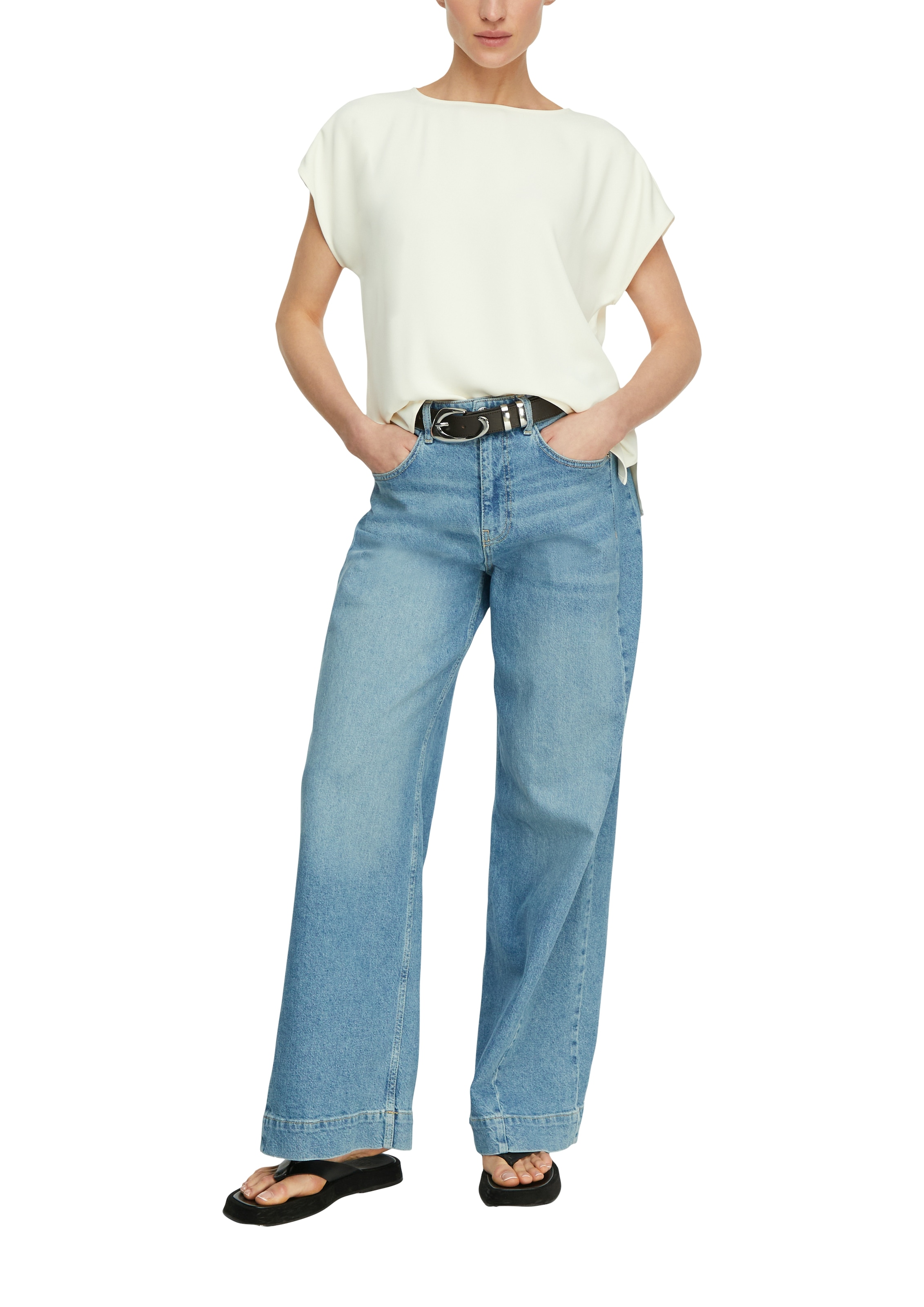 Comma Kurzarmbluse Sommerbluse - unifarben - mit Stretch