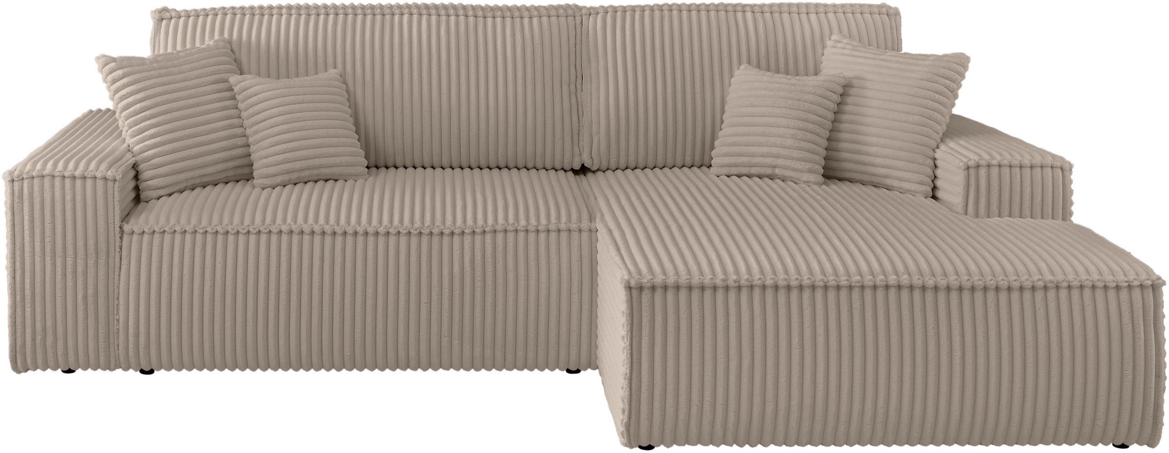 andas Ecksofa »Finnley Schlafsofa 267 cm in Bouclé, Struktur fein u. Cord, L-Form,«, Schlaffunktion m. Bettkasten (136/210 cm), Bouclé, Struktur und Cord