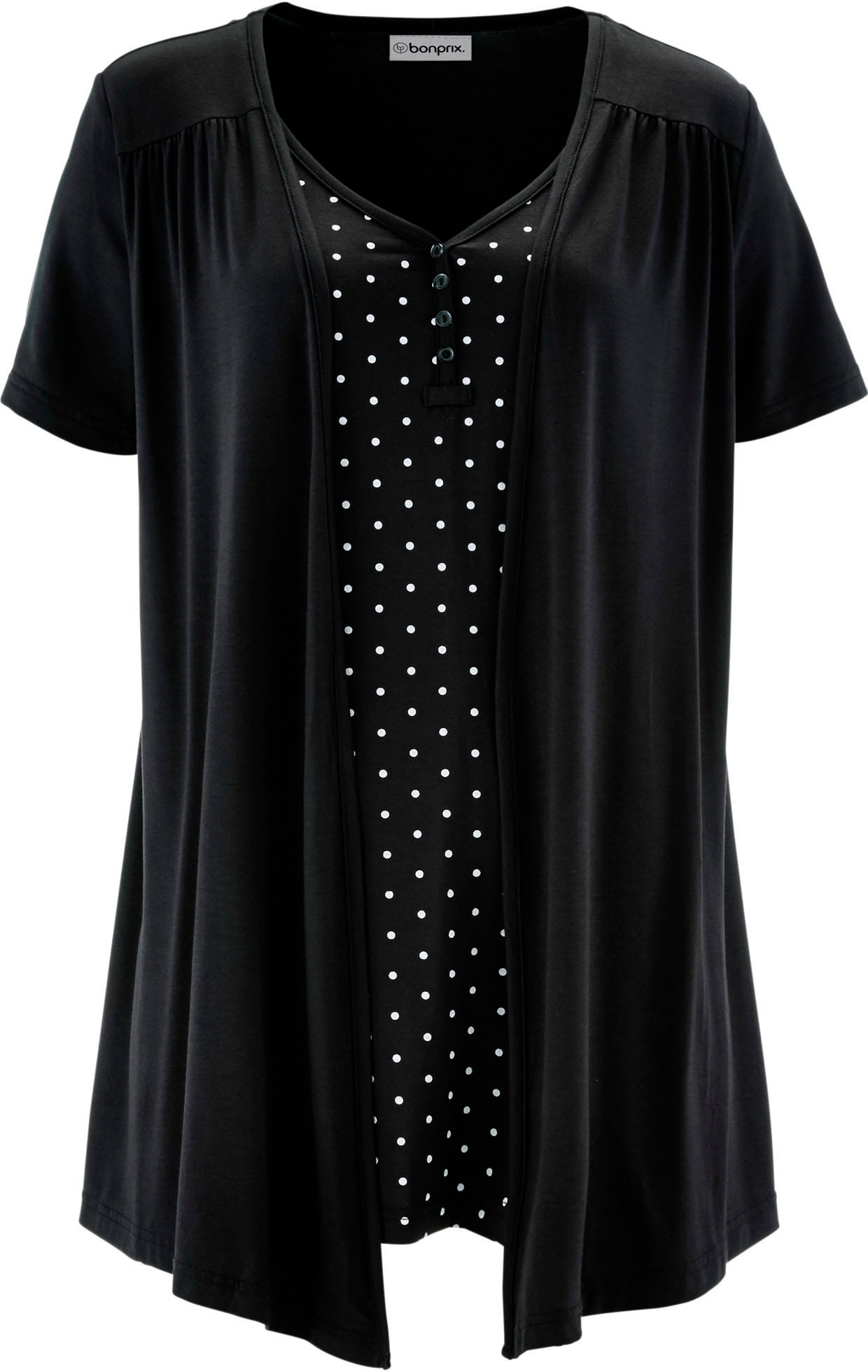 bonprix 2-in-1-Shirt »2 in 1 Shirt mit V-Ausschnitt, kurzarm« A-Linie Passform, Kurzarm, mit V-Ausschnitt, mit Zierknopfleiste