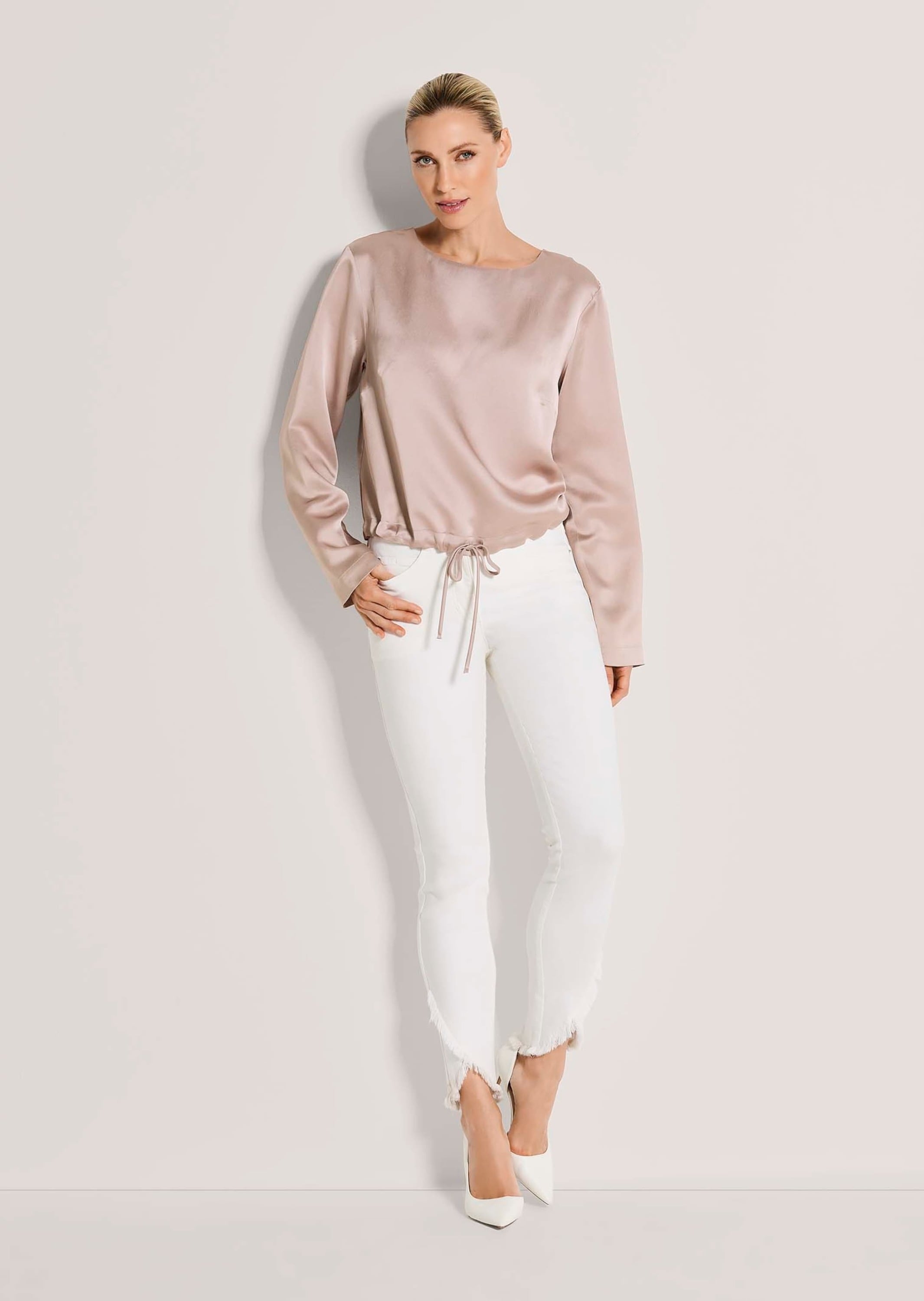 MADELEINE Langarmbluse »Blusenshirt Schlupfbluse mit Tunnelzug und Bindeband« Bluse mit Tunnelzug und Bindeband