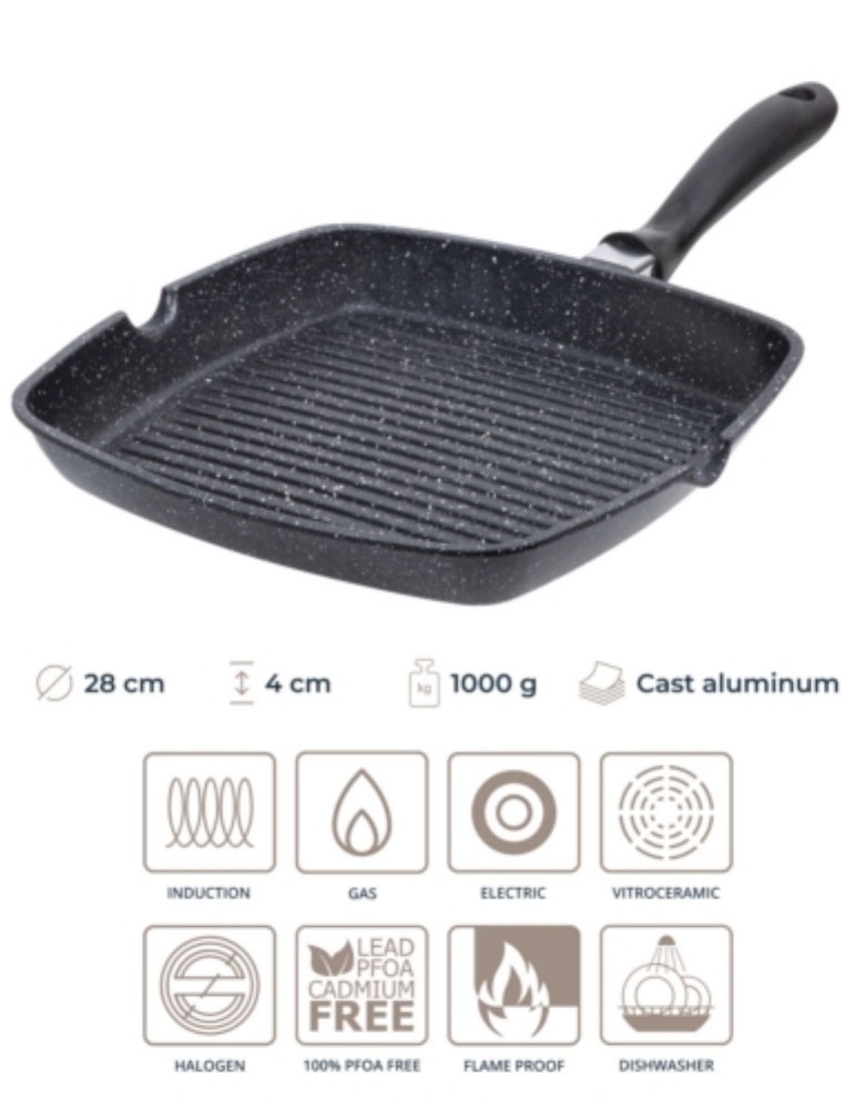 RESTO Kitchenware Grillpfanne »Meridiana, quadratische Steak Pfanne mit Ausguss«, Aluminiumguss, (1 tlg.), Bratpfanne, Eckpfanne mit Marmor-Antihaftbeschichtung