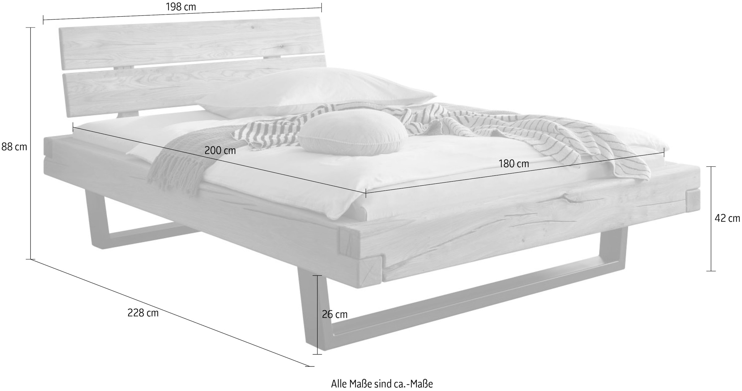 Home affaire Massivholzbett »Ultima Balkenbett Doppelbett, Füße Metallkufe«, (hohe Belastbarkeit: 200kg je Seite), FSC®-zertifizierte Wildeiche oder Fichte, viele Breiten zur Auswahl