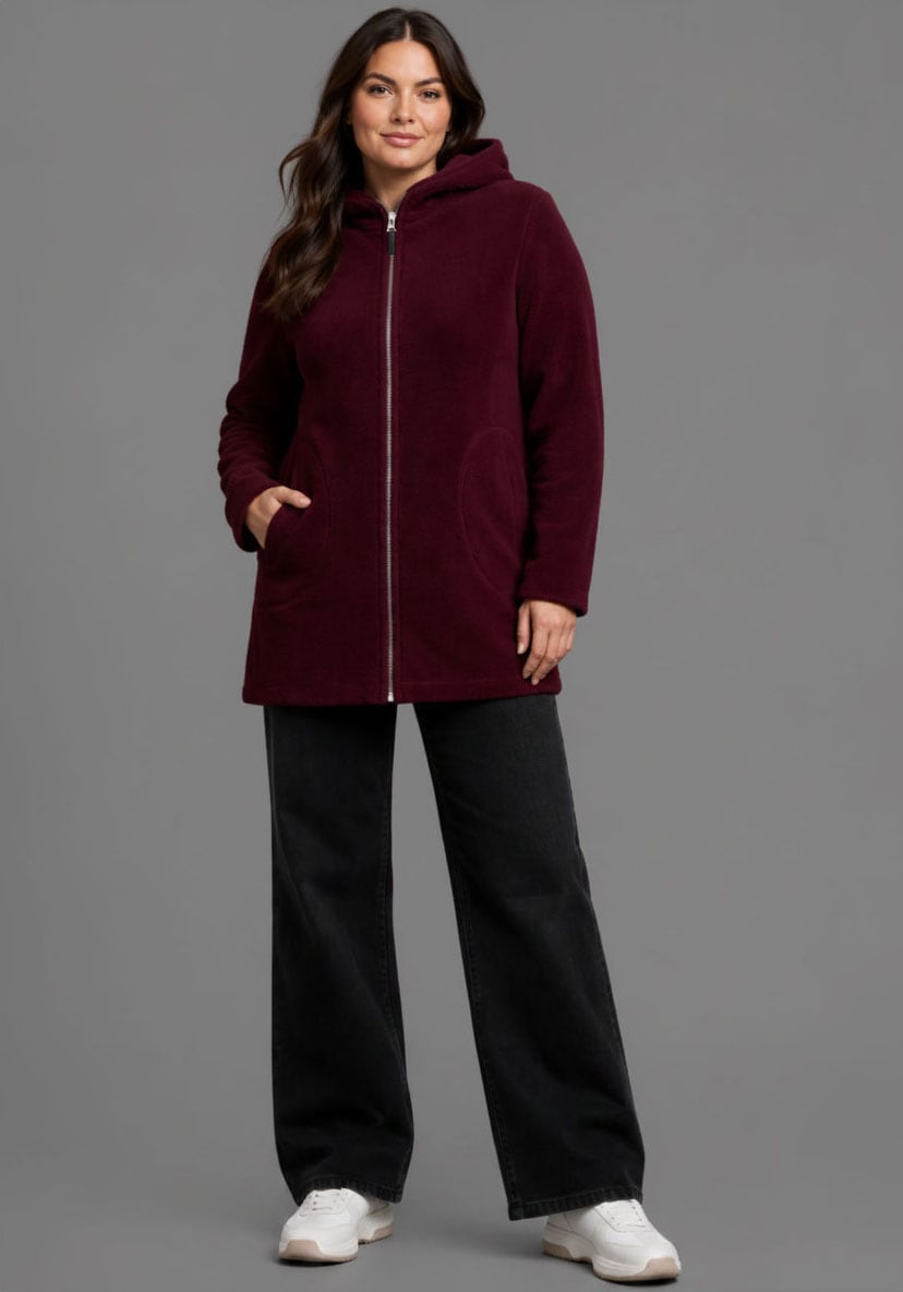 Polarino Fleecejacke mit Kapuze mit Kapuze, wärmendes Polyester-Fleece, atmungsaktiv, unifarben