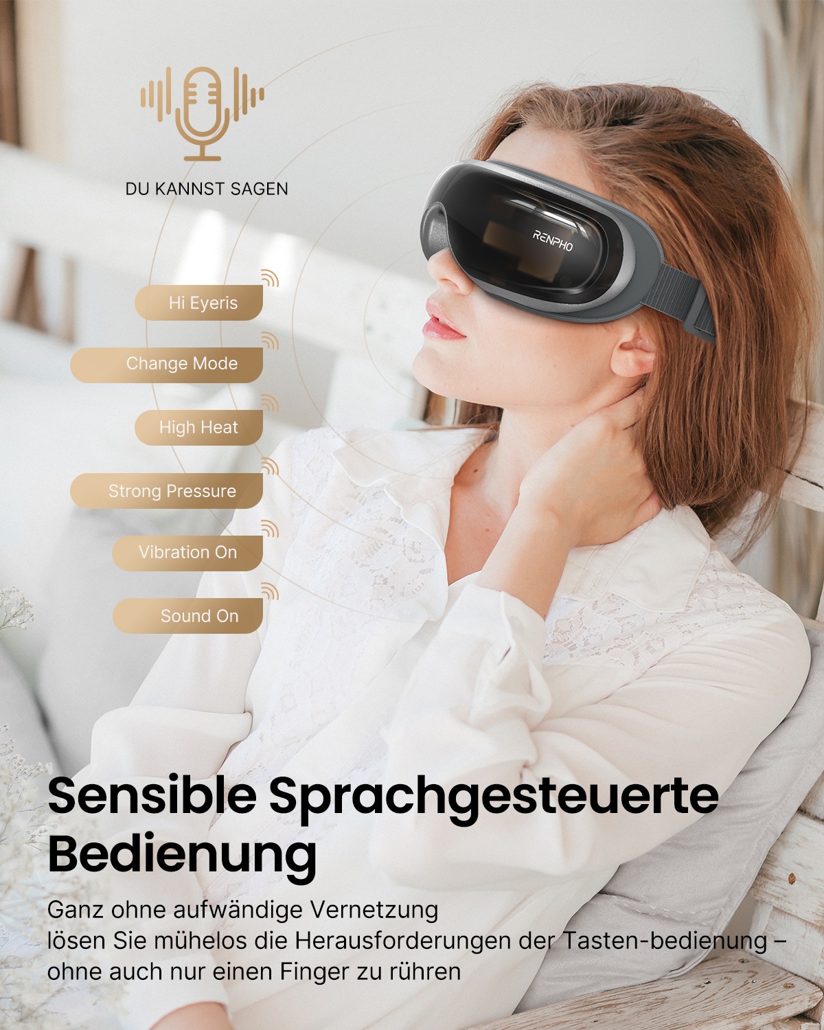 Renpho Gesichtsmassagegerät »Eyeris 3 Augenmassagegerät G010V«, Sprachgesteuertes Pflegeerlebnis mit Wärme, Kühlung und Akupressur