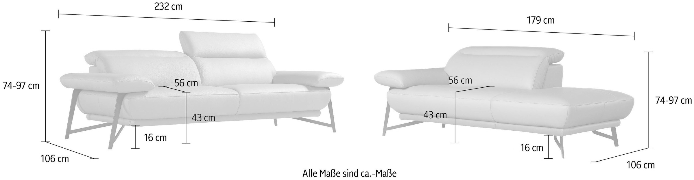 Egoitaliano Polstergarnitur »Anais, Design mit hohem Sitzkomfort für mehr Bequemlichkeit«, Set: bestehend aus Sofa und Ottomane, inkl. Kopfteilverstellung