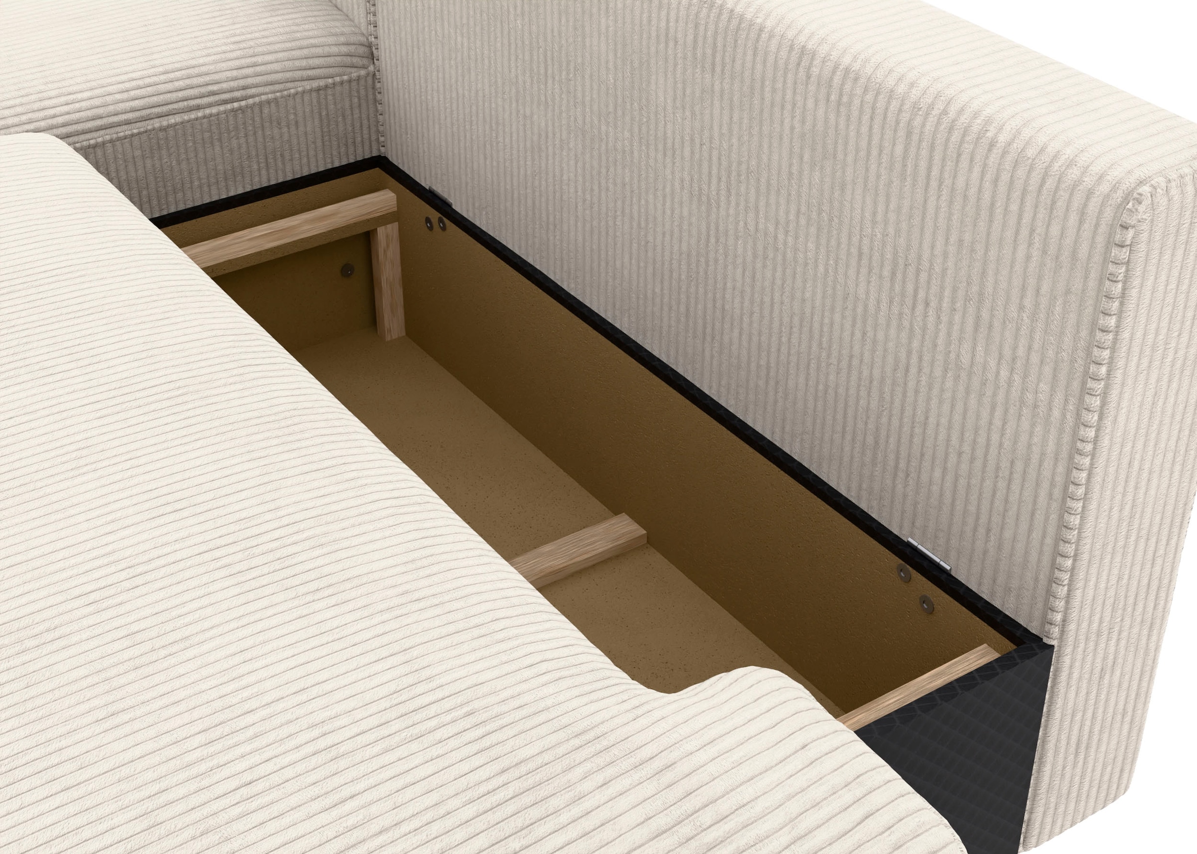 TRENDMANUFAKTUR Ecksofa »Fordon II, Schlafsofa mit Bettkasten, Couch in L-Form, Breite 250 cm«, in Cordstoff HYPER, cream, Armlehne links