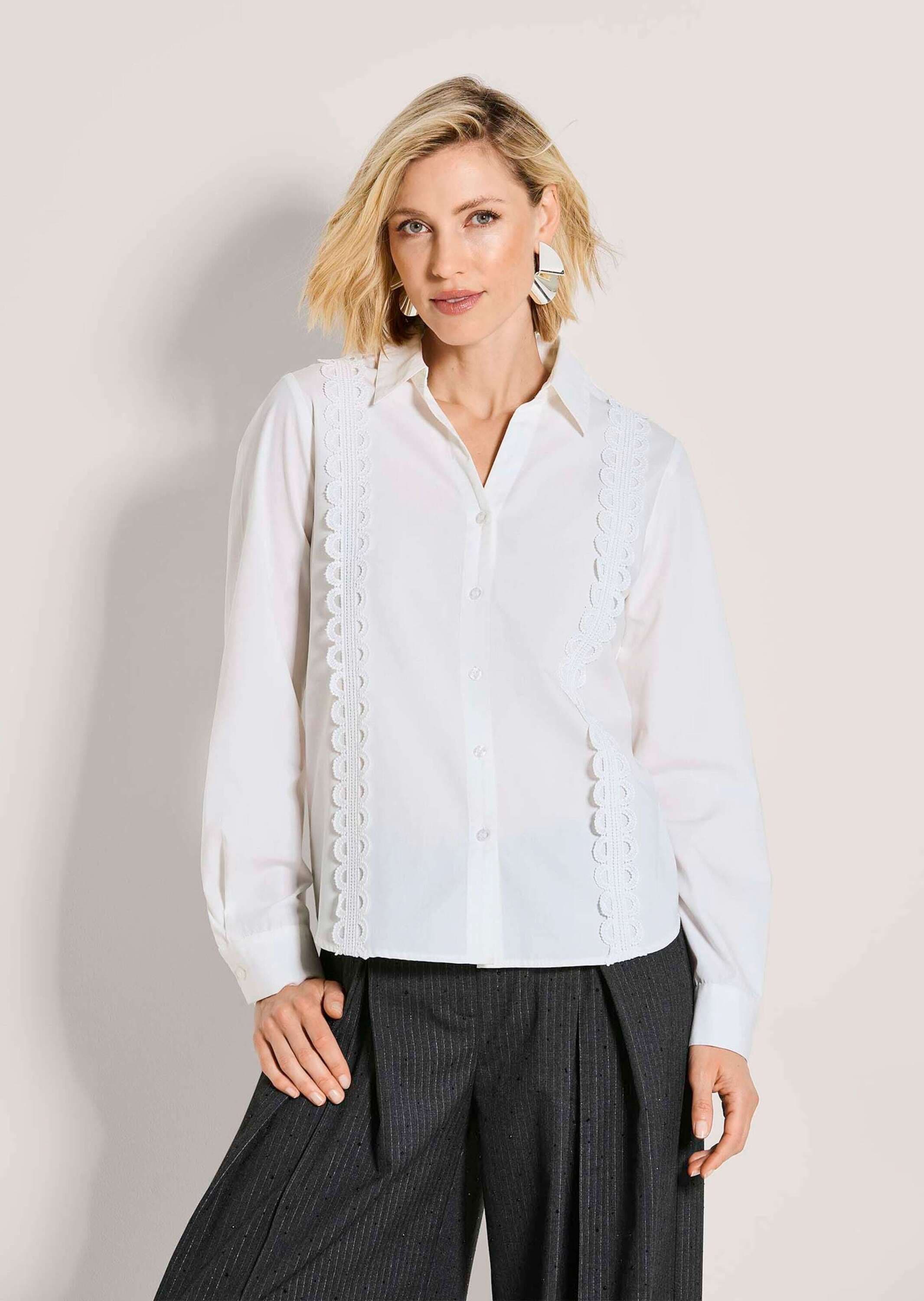 MADELEINE Hemdbluse »Hemdbluse Baumwollbluse mit Spitzendetails« Dekorative Spitzenbänder