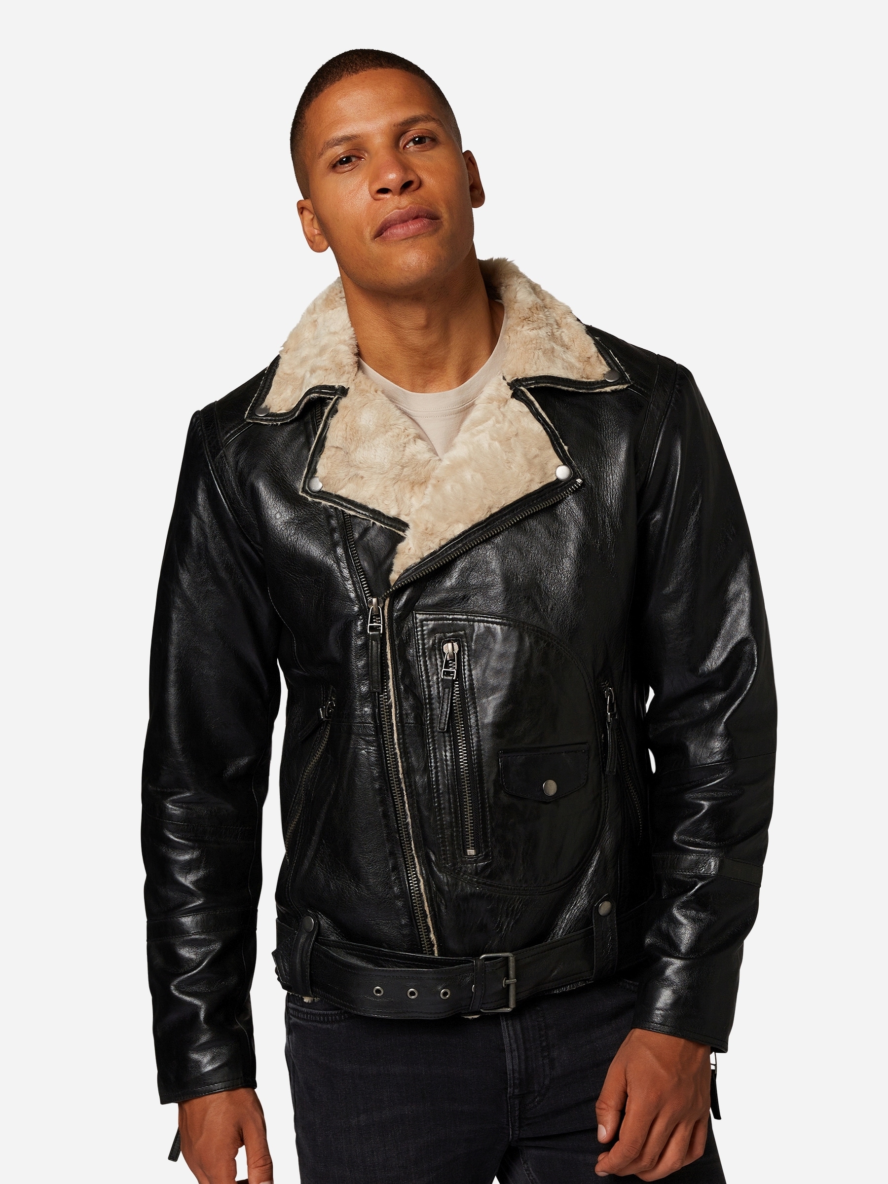 RICANO Bikerjacke »Lederjacke Harlem« ohne Kapuze Handgefertigt aus echtem Leder