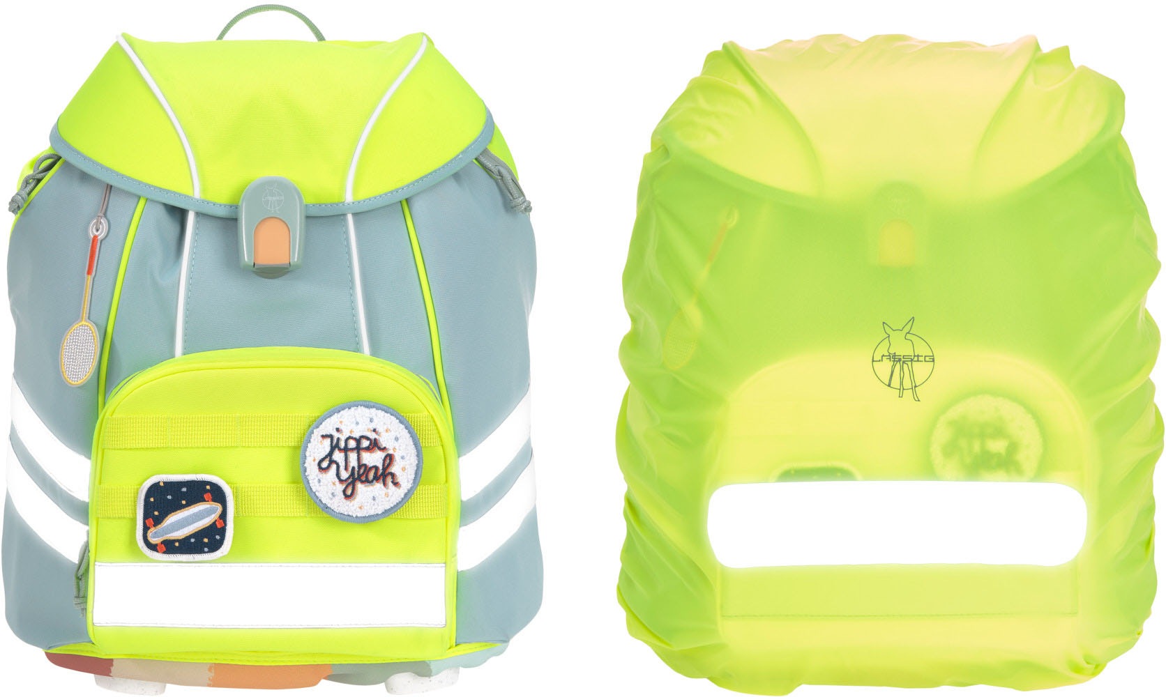LÄSSIG Schulranzen »Unique, Flexy, Blue/neon-yellow«, Reflektoren, inkl. Patches; PETA-approved vegan; aus recyceltem Material