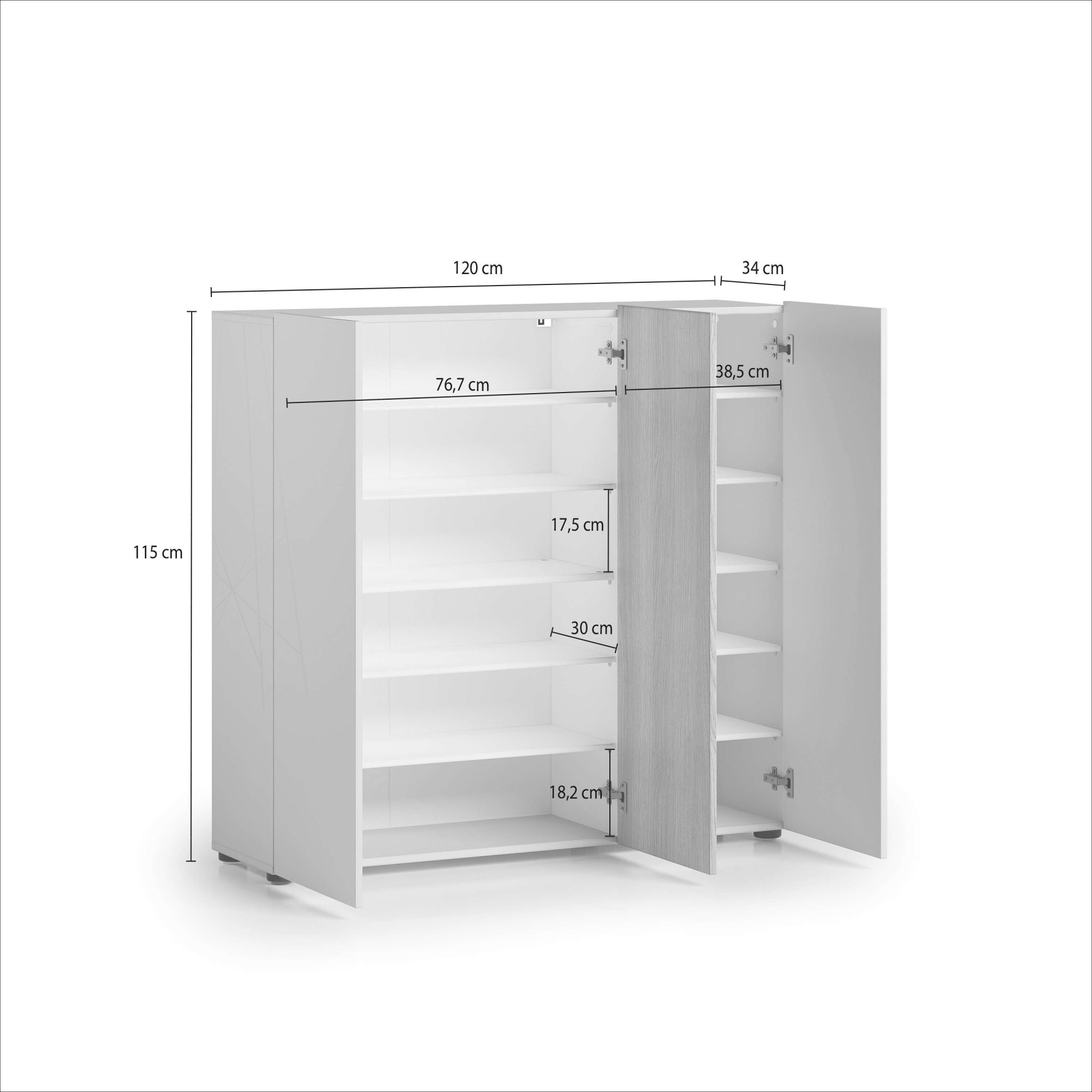 Home affaire Schuhschrank »LADY, Schuhkommode,Schuhmöbel,Schuhablage,Schuhregal« Korpus und weiße Türen hochglänzend lackiert.,  10 Einlegeböden,12 Fächer,ca. 24 Paar Schuhe-Maße: B/T/H:120x34x115 cm