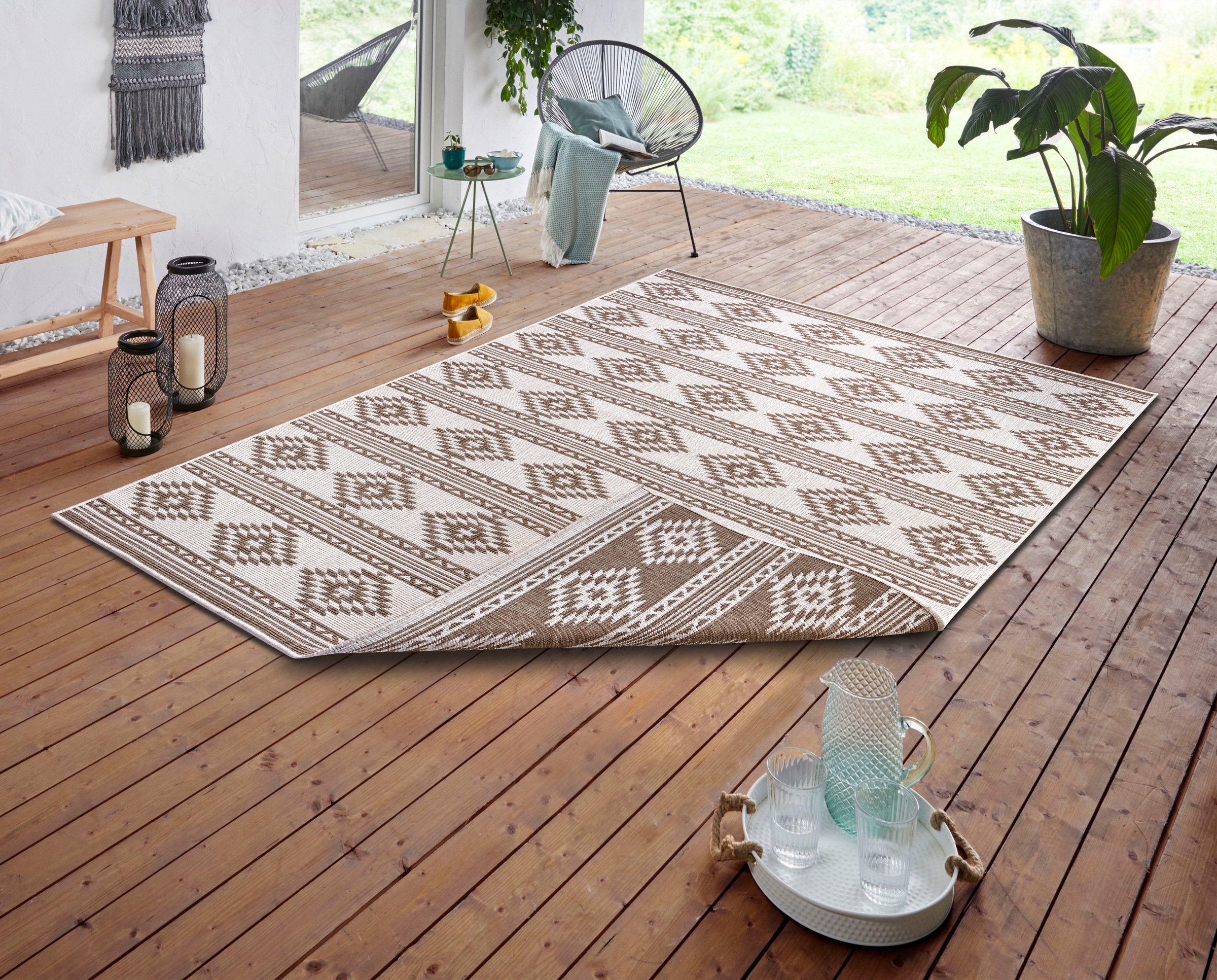 freundin Home Collection Teppich »Maple«, rechteckig, 5 mm Höhe, Flachgewebe Wendbar, Rauten Design, Pflegeleicht