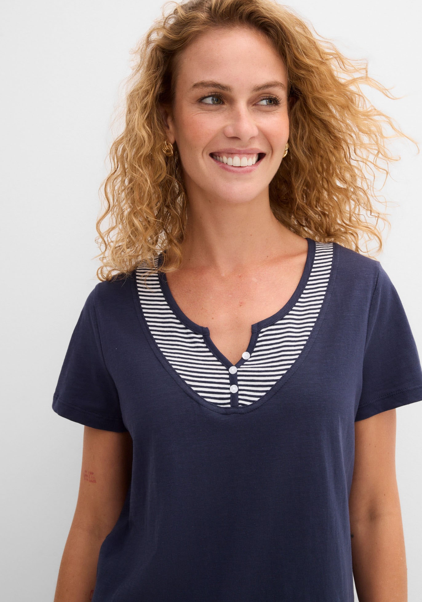 bonprix 2-in-1-Shirt bequeme Passform, Kurzarm, für den Alltag, aus Baumwolle