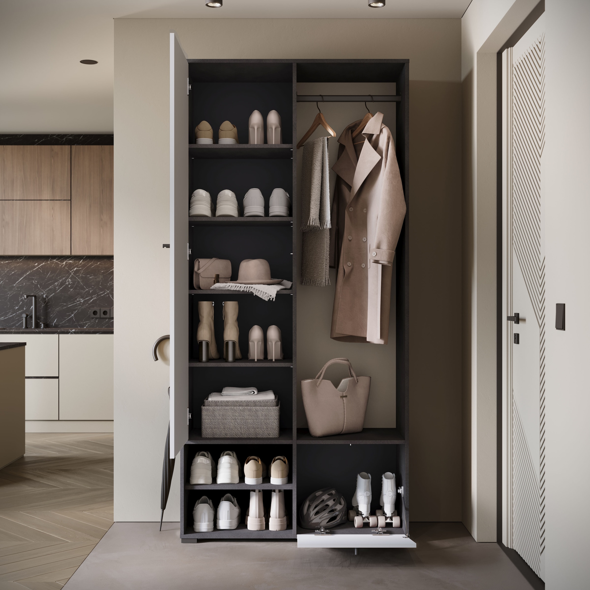 INOSIGN Garderobenschrank »DINO Kompaktgarderobe, Garderoben-Set DINO«, Mit Spiegel und Kleiderstange, 90 cm breit, Türanschlag wechselbar
