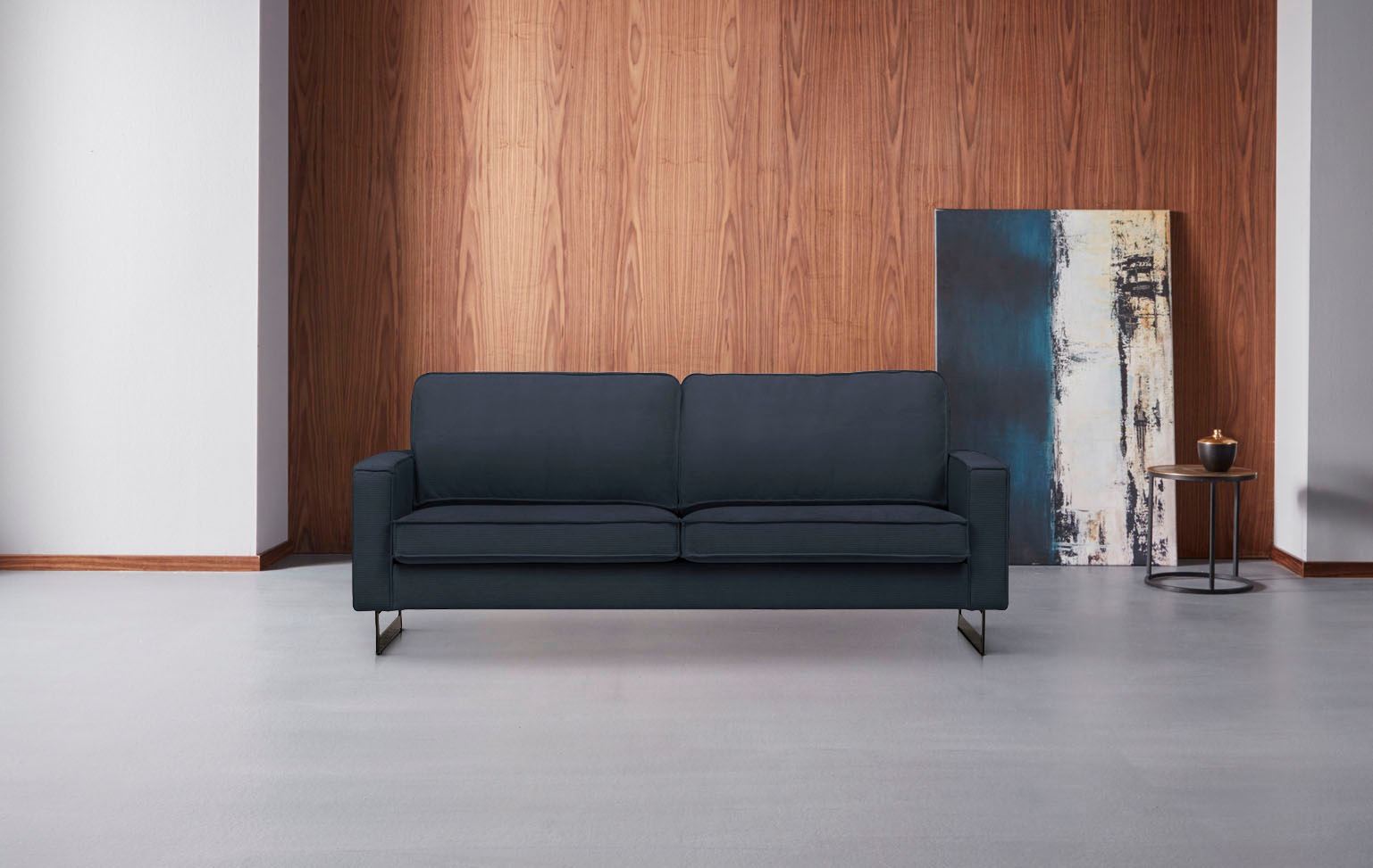 Home affaire 3-Sitzer »Pinto, 206 cm, Cord, Chenille, Lederoptik« mit Keder, schwarze Metallfüße, Wellenunterfederung