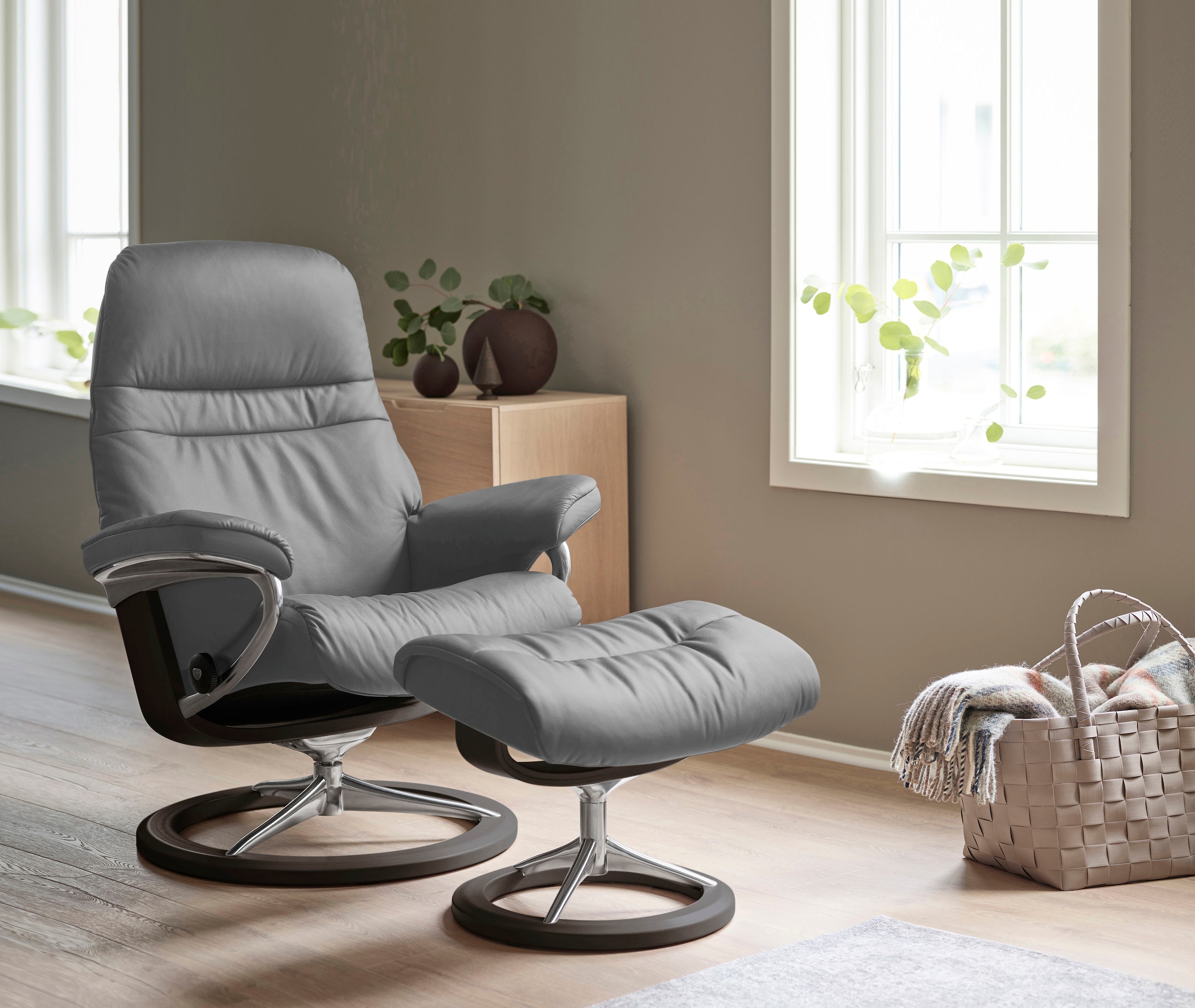 Stressless® Relaxsessel »Sunrise« Set, Relaxsessel mit Hocker,  mit Signature Base, Größe S, Gestell Wenge