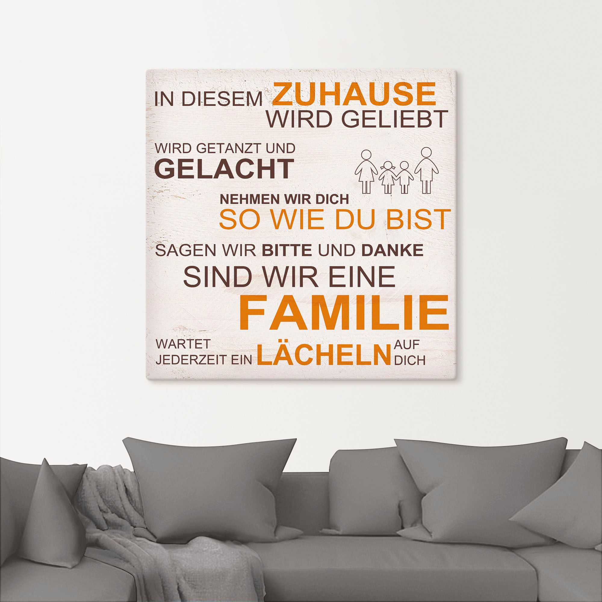 Artland Leinwandbild »In diesem Zuhause - beige«, Sprüche & Texte, (1 St.), auf Keilrahmen gespannt