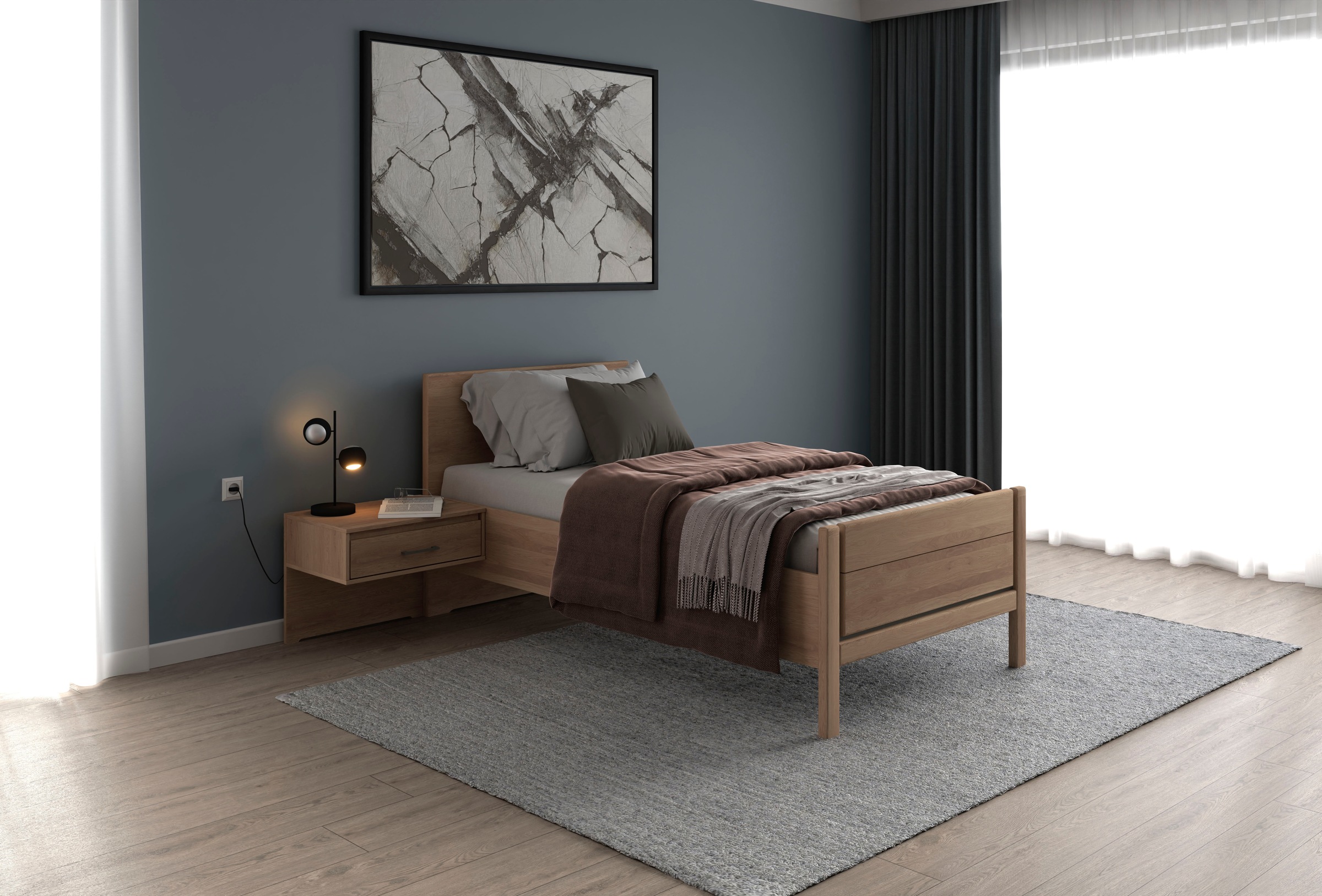 Musterring Holzbett »Sorrent, Bettgestell, Bettrahmen, teilmassiv Eiche« MADE IN GERMANY,  Eiche teilmassiv, Liegehöhenverstellung, Stollenfußteil