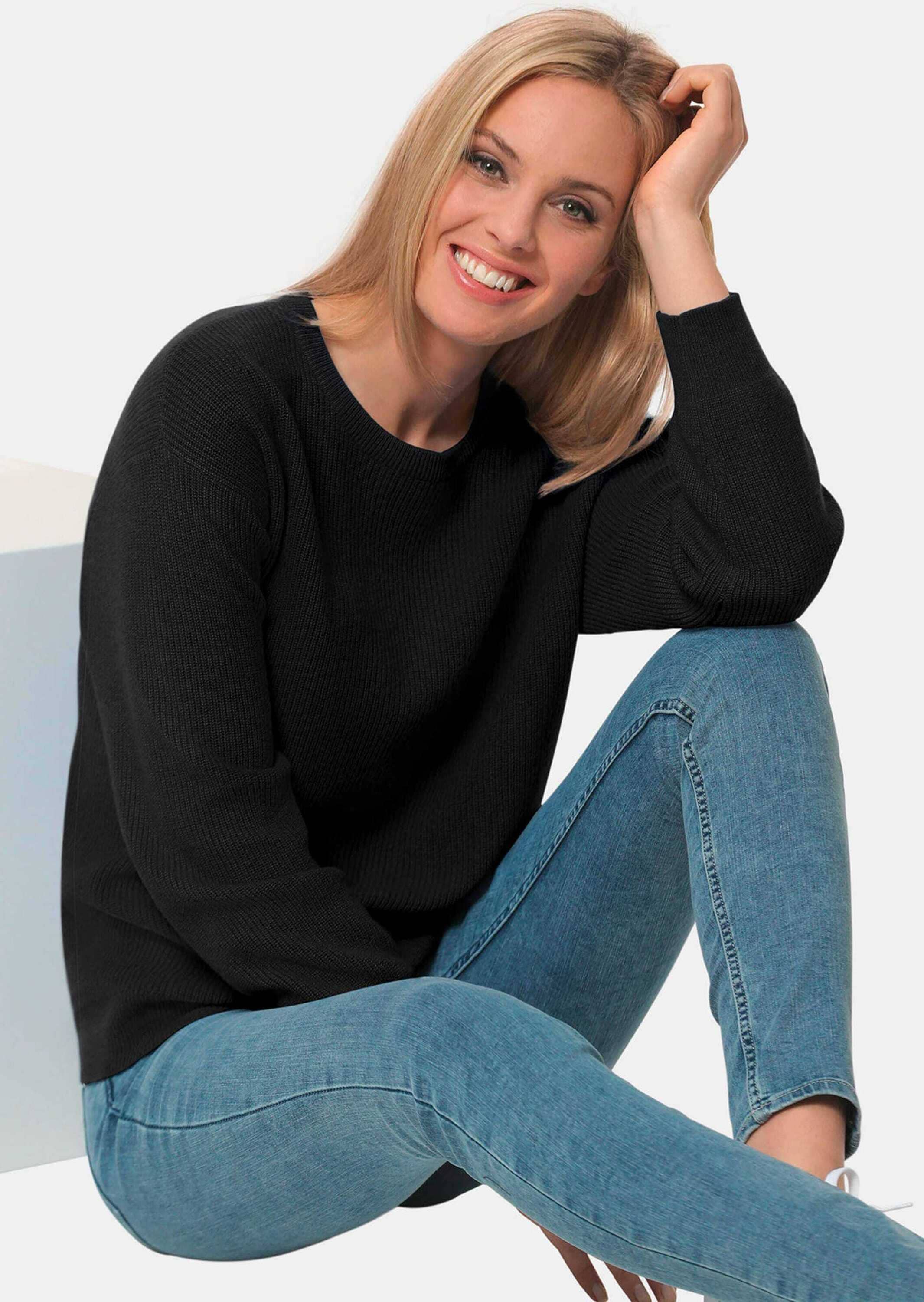 GOLDNER Strickpullover »Kurzgröße Kaschmirpullover in Patentstrick mit Rundhals«