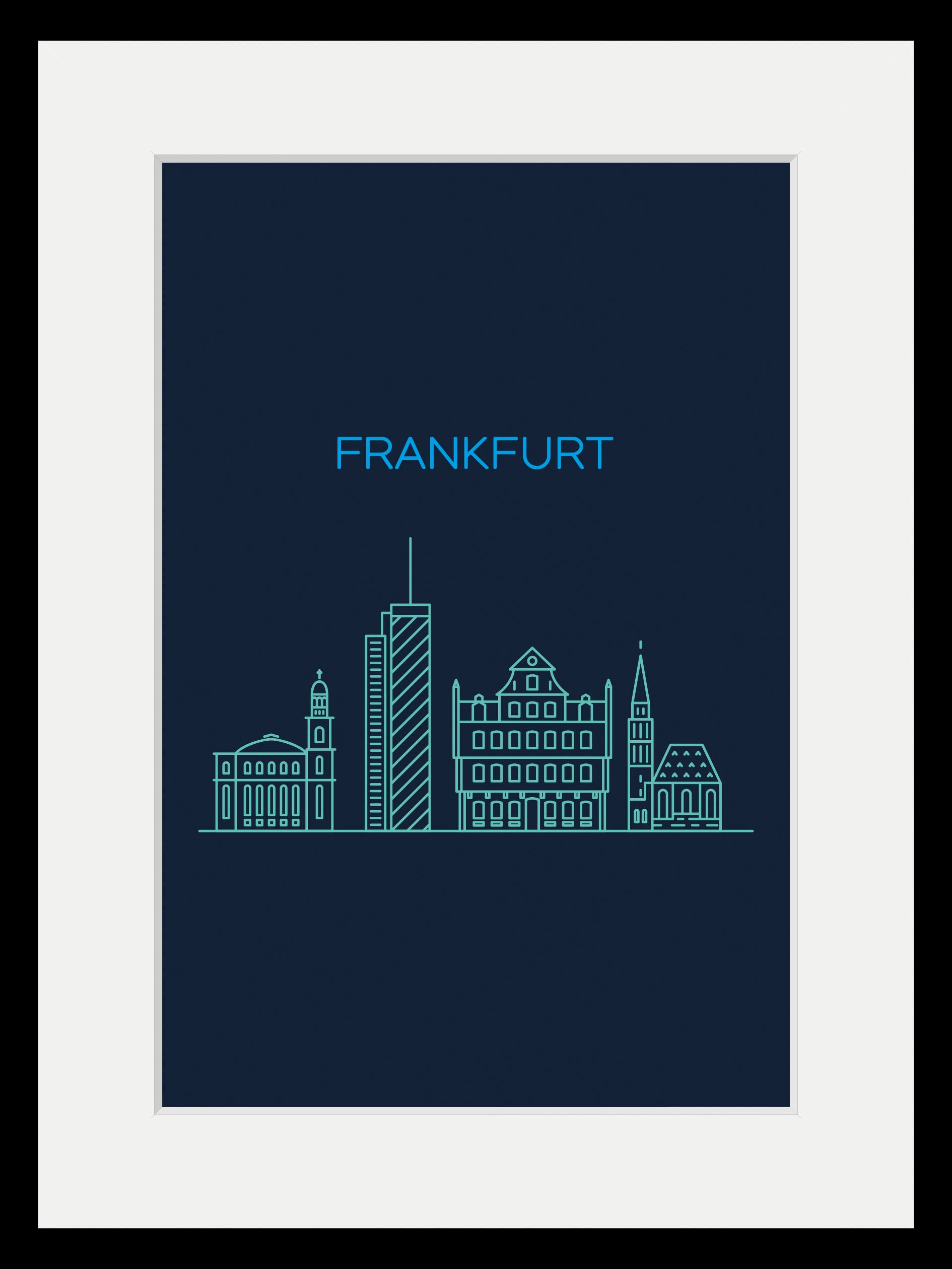 queence Bild »Frankfurt Sightseeing«, Städte-Stadt-Deutschland-Gebäude-Schriftzug-Frankfurt am Main, (1 St.), HD Premium Poster-Druck inkl. Holzrahmen