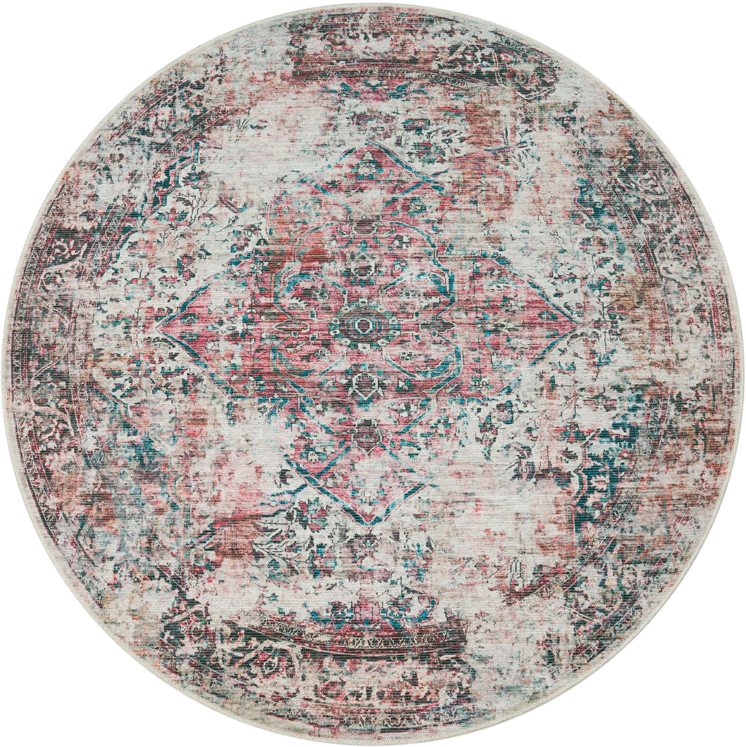 Paco Home Teppich »Lyon 337«, rund, 4 mm Höhe, Kurzflor, Orient-Optik, Vintage Design, waschbar