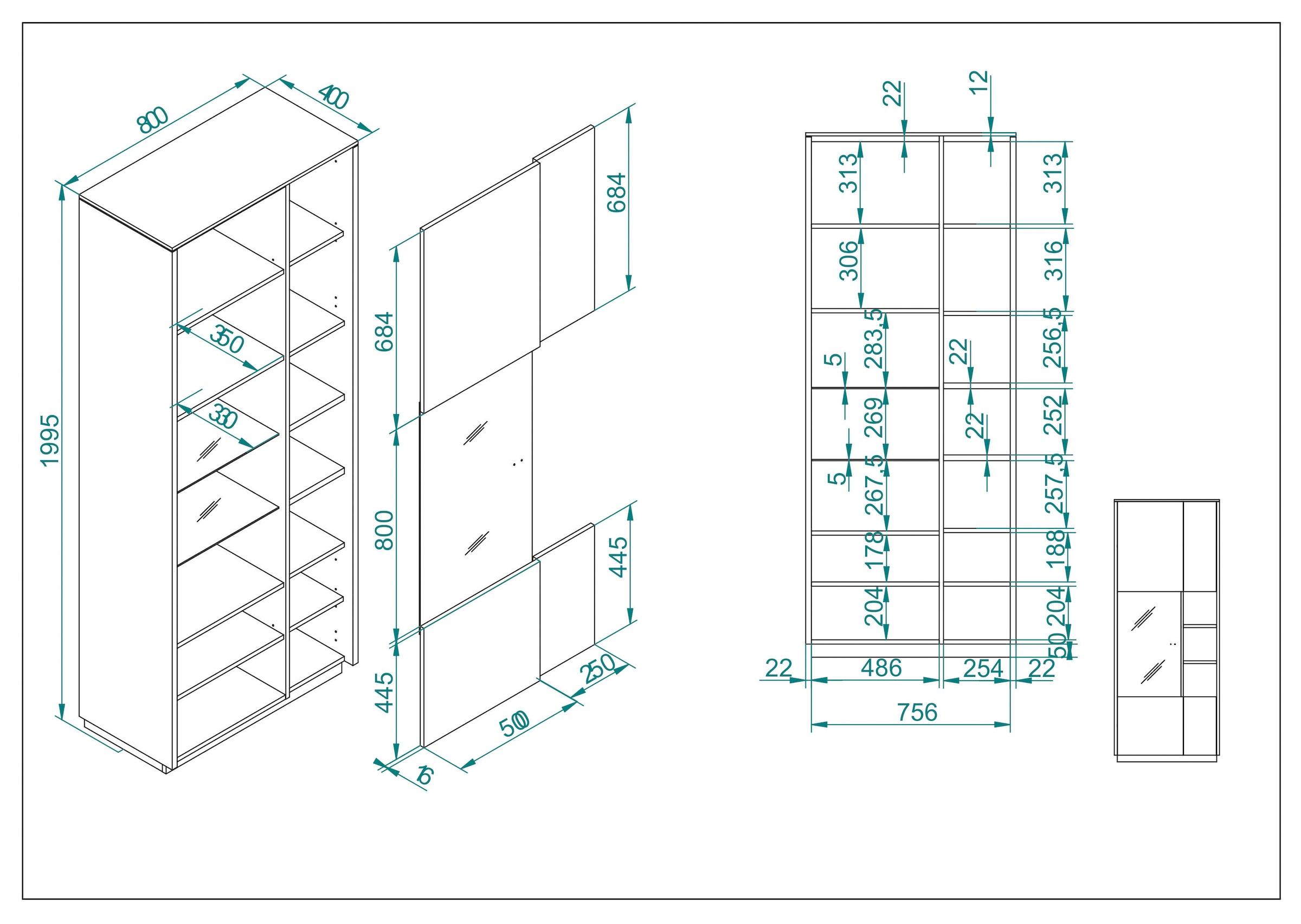 INOSIGN Vitrine »LARGO«, Soft-Close-Funktion, Höhe ca. 200 cm