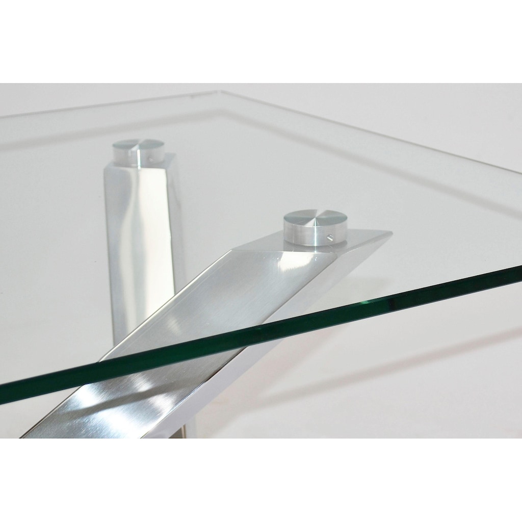 Leonique Couchtisch »Micado«, mit modernem Untergestell aus Chrom und rechteckiger Glasplatte