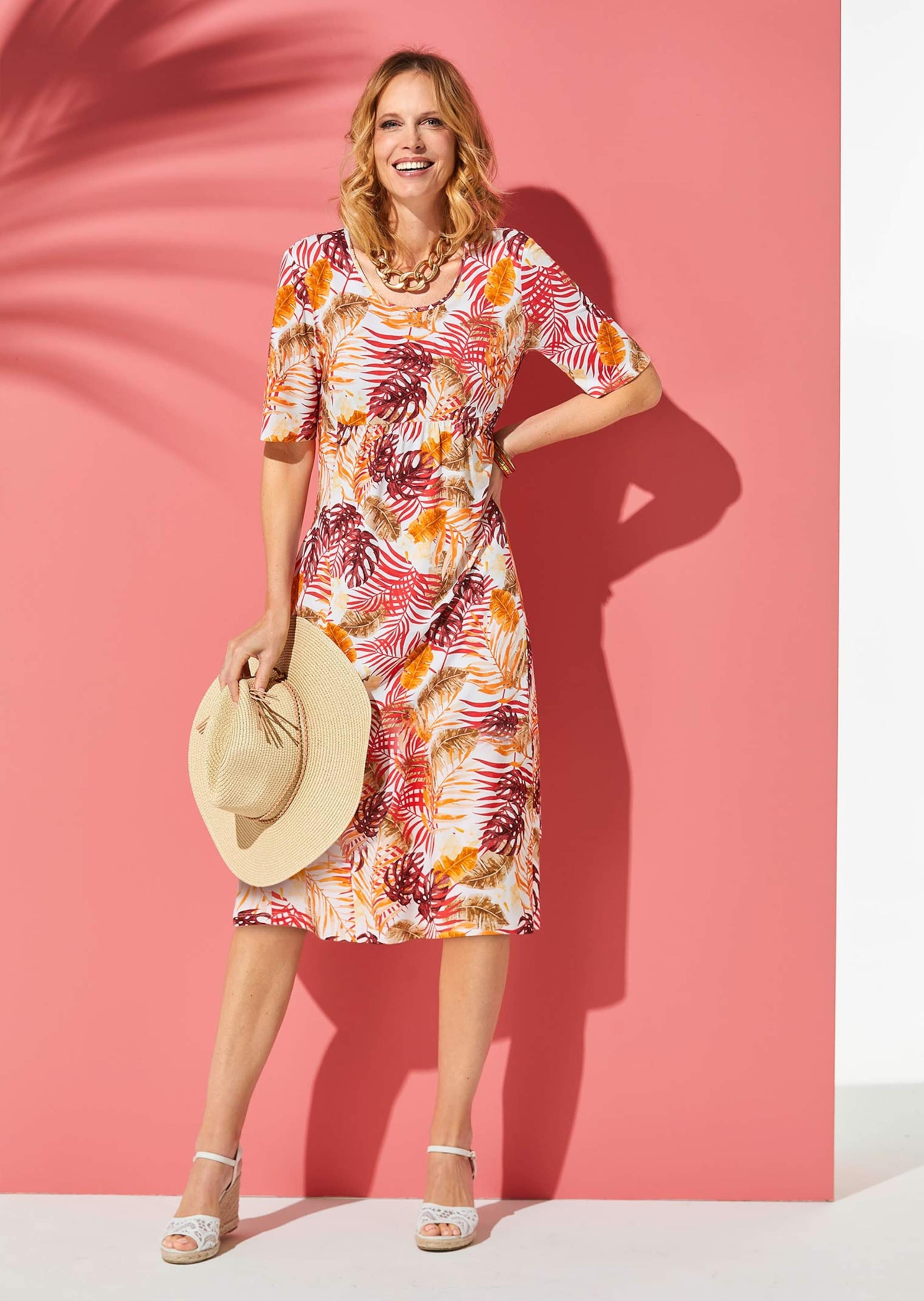 GOLDNER Jerseykleid »Elastisches Jerseykleid mit modischem Druck« Raffung