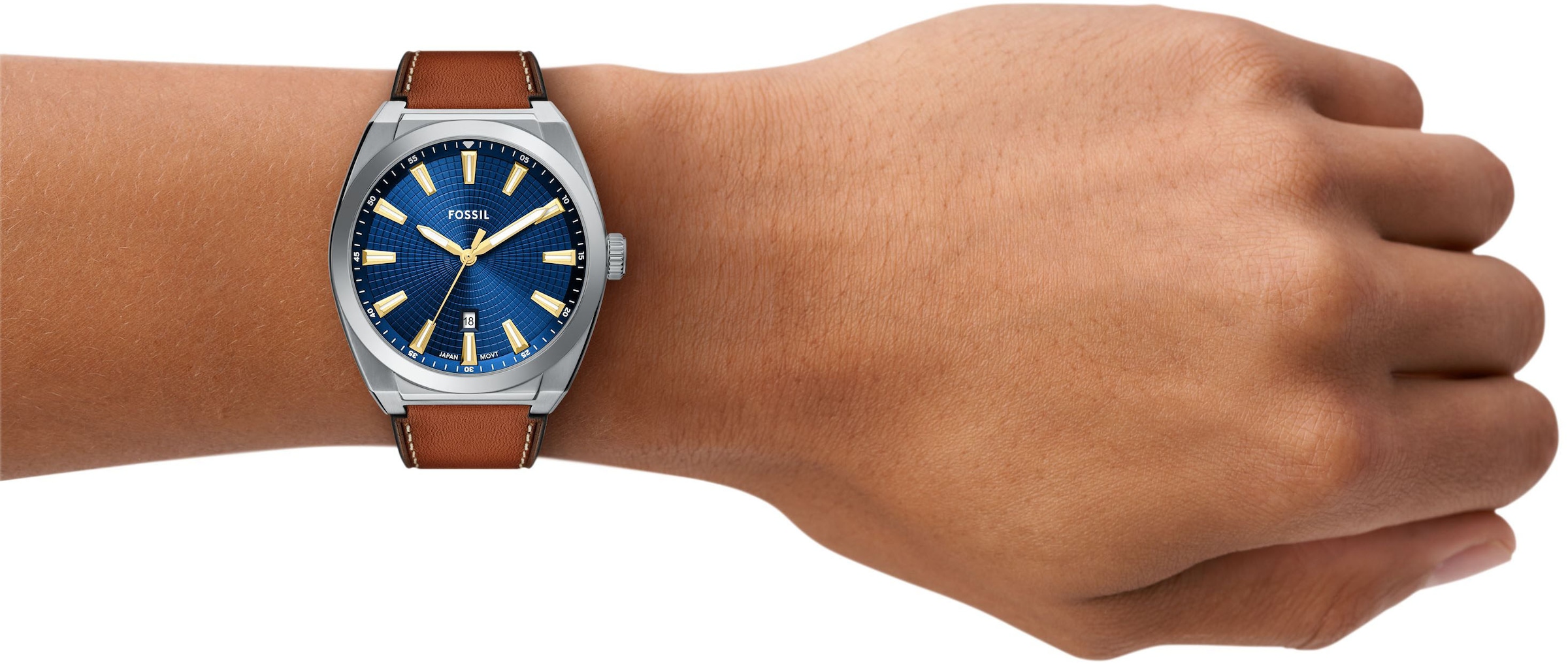 Fossil Quarzuhr »EVERETT«, Armbanduhr, Herrenuhr, Lederarmband, analog, Tag