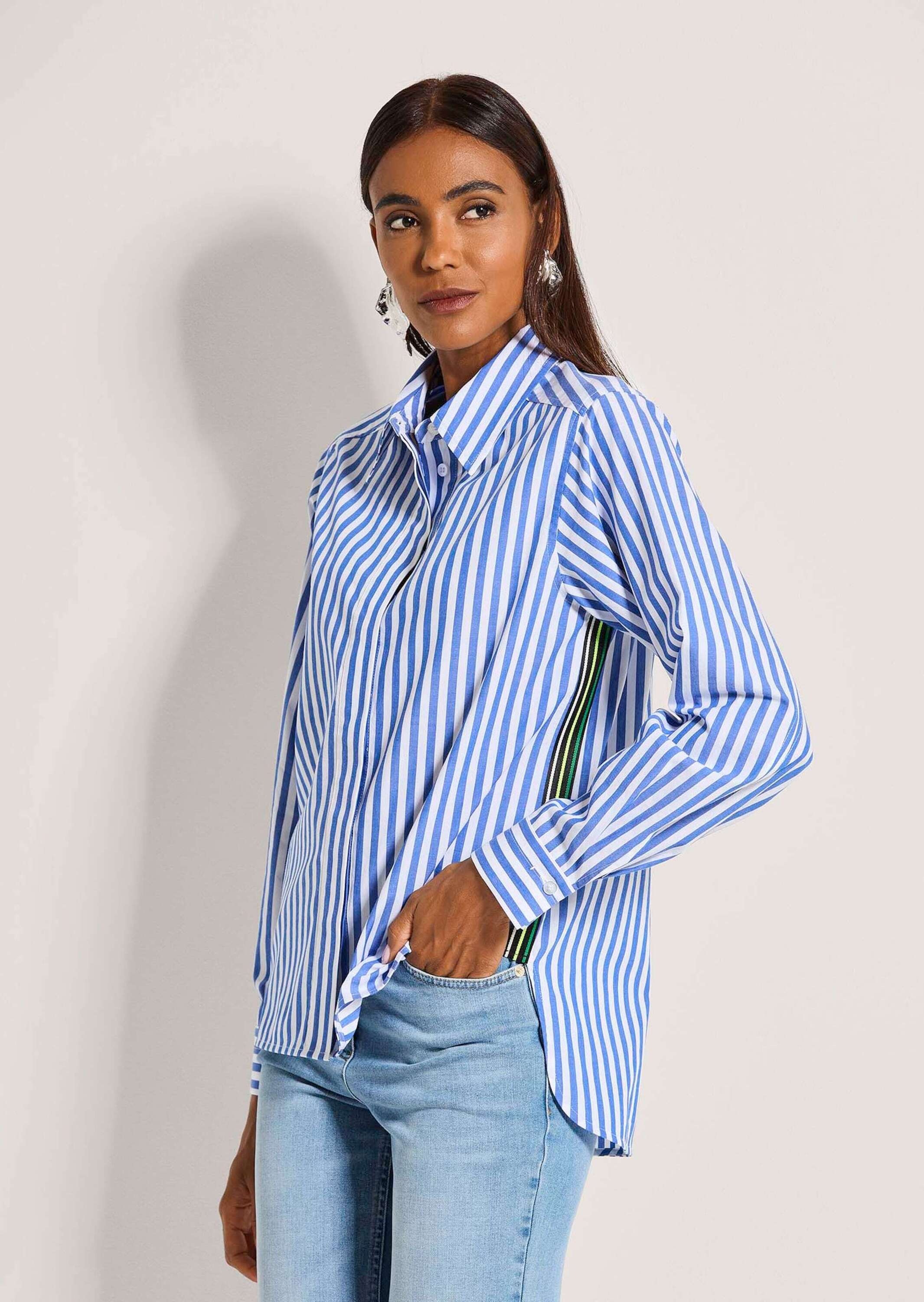 MADELEINE Langarmbluse »Streifenbluse Hemdbluse mit Streifenmuster« Bluse mit seitlich eingesetztem Kontrastband