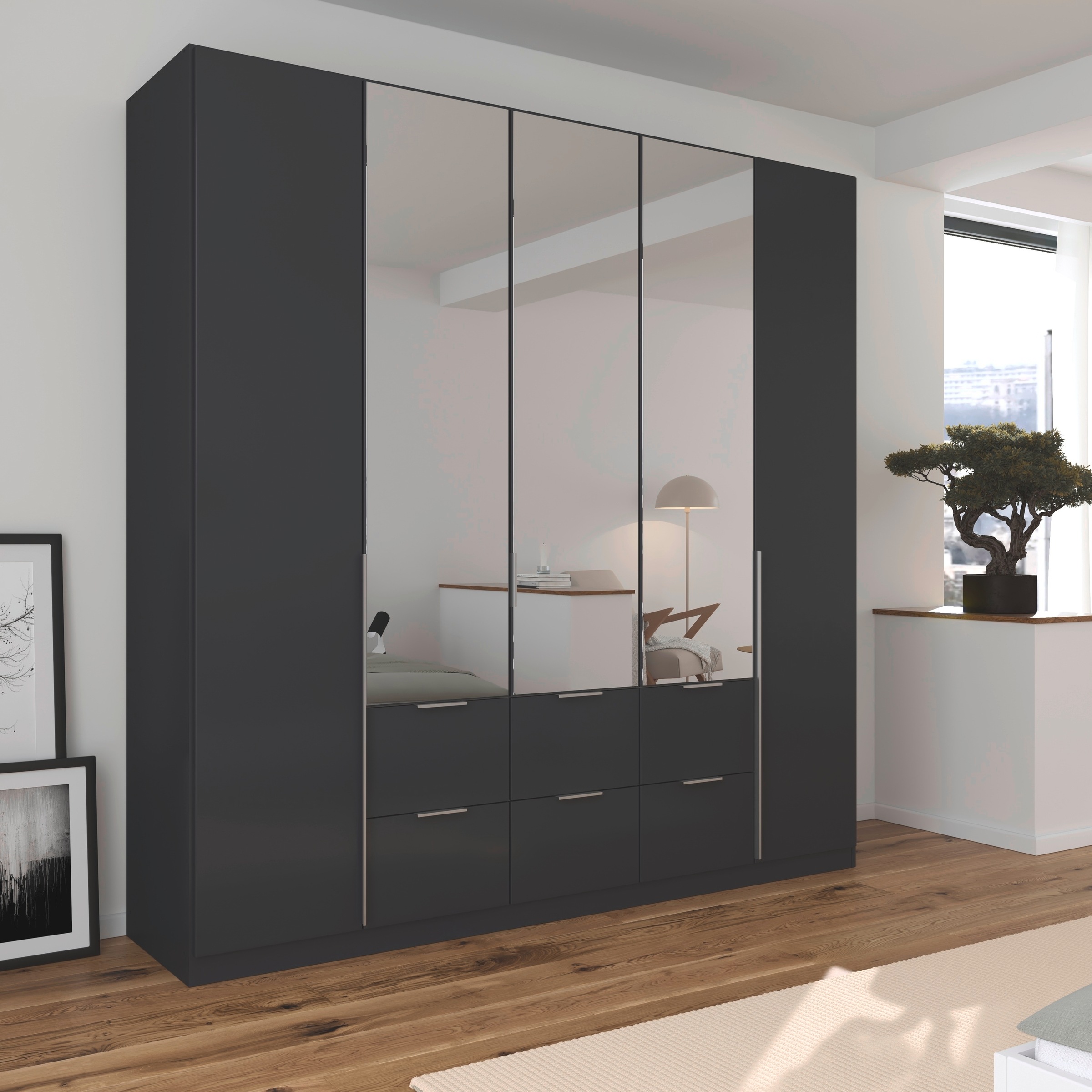 rauch Drehtürenschrank »Kleiderschrank Schrank Garderobe AGORDO mit Dekor- oder Hochglanzfront«, (in zwei Griff-Farben mit Dekor- oder Hochglanzfront), mit Außenschubkästen, in 6 Breiten und 2 Höhen MADE IN GERMANY
