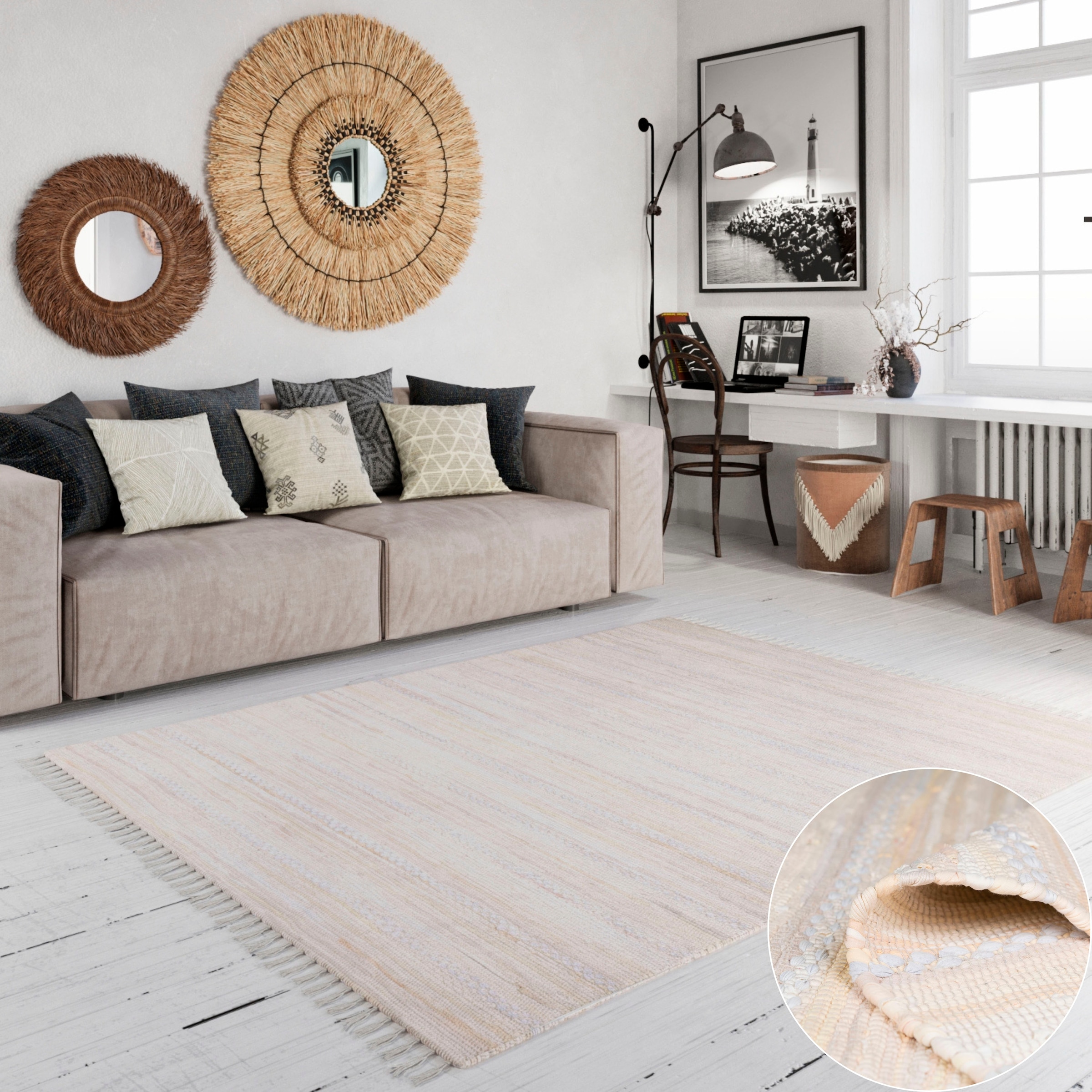 Home affaire Teppich Shop aus »Nickelberg«, reine Baumwolle, rechteckig, recycelten Materialien im handgewebt, mit Fransen, OTTO Online